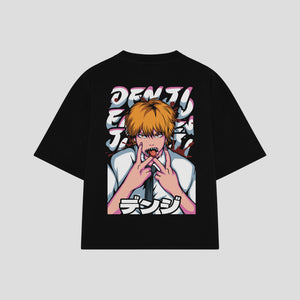 Playera streetwear premium de anime y gaming ExtraLife MX, corte boxy oversized drop shoulder heavyweight en color Deep Black y Off-White, moda urbana mexicana de culto.