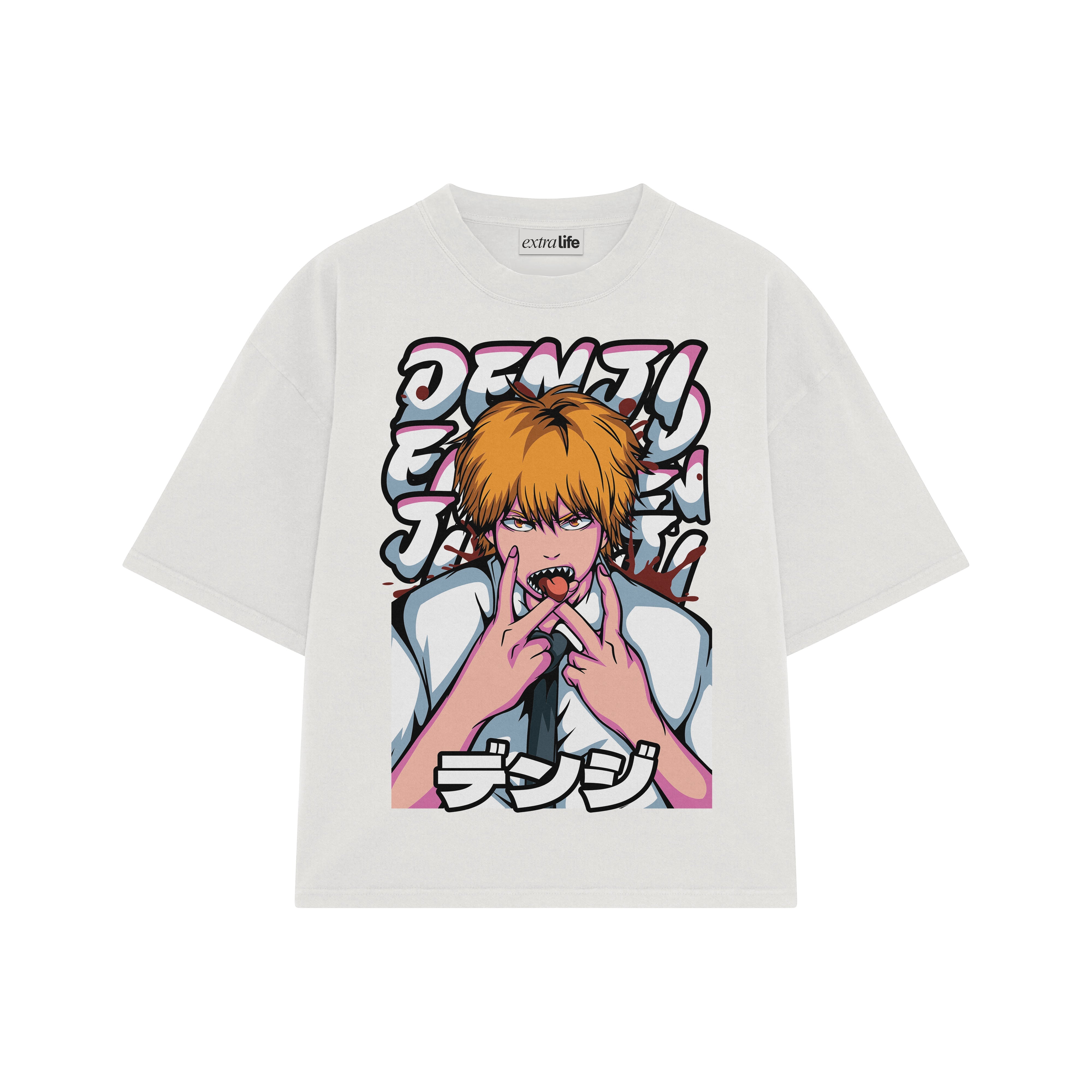 Playera streetwear premium de anime y gaming ExtraLife MX, corte boxy oversized drop shoulder heavyweight en color Deep Black y Off-White, moda urbana mexicana de culto.