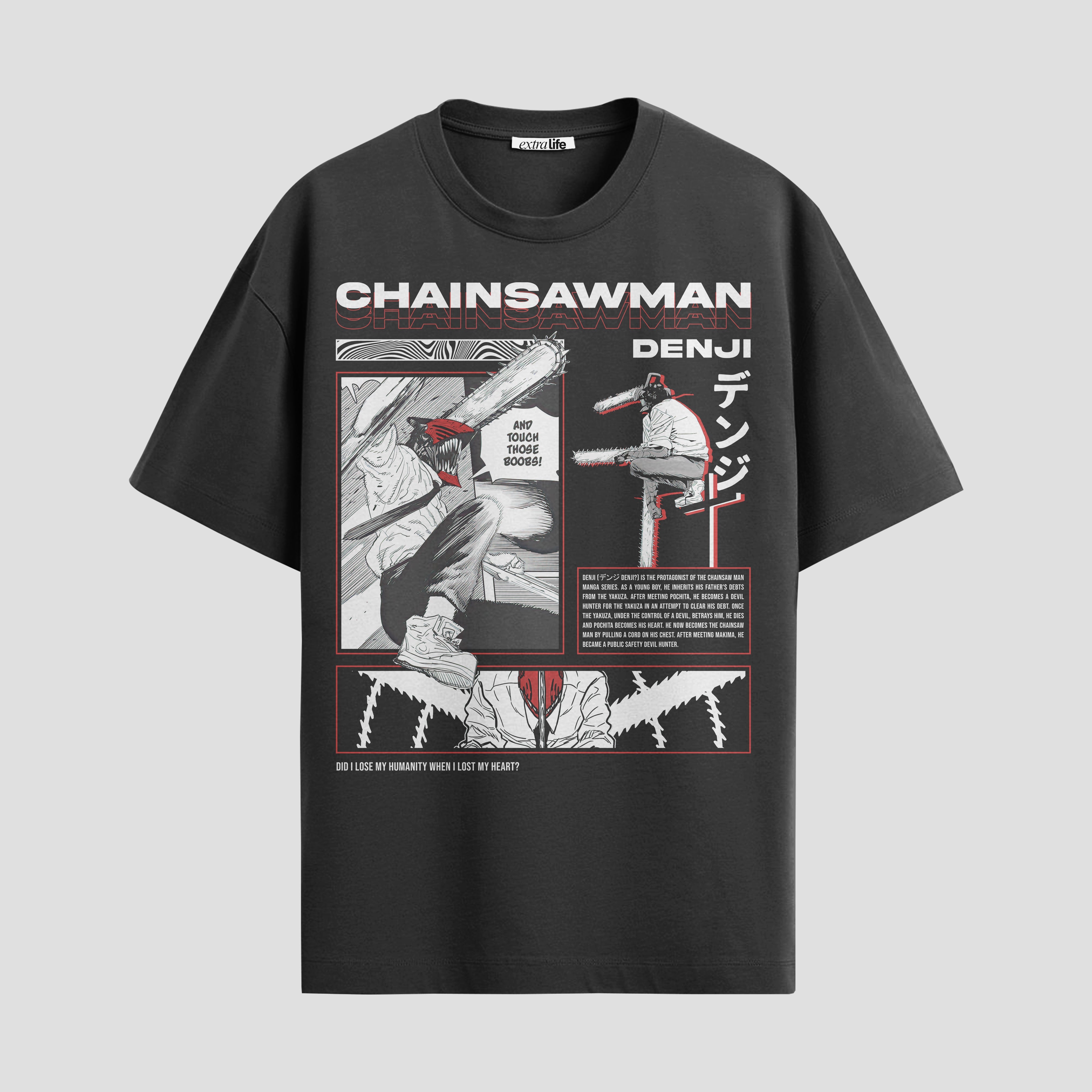 Playera urbana de anime y gaming ExtraLife MX, corte Standard Fit unisex ligero y transpirable en color Deep Black y Pure White, ropa de uso diario para gym y casual.