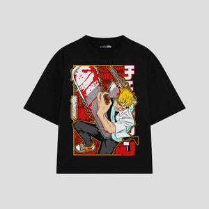 Playera streetwear premium de anime y gaming ExtraLife MX, corte boxy oversized drop shoulder heavyweight en color Deep Black y Off-White, moda urbana mexicana de culto.