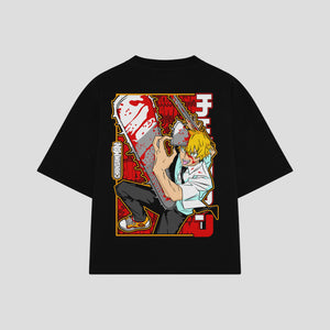 Playera streetwear premium de anime y gaming ExtraLife MX, corte boxy oversized drop shoulder heavyweight en color Deep Black y Off-White, moda urbana mexicana de culto.