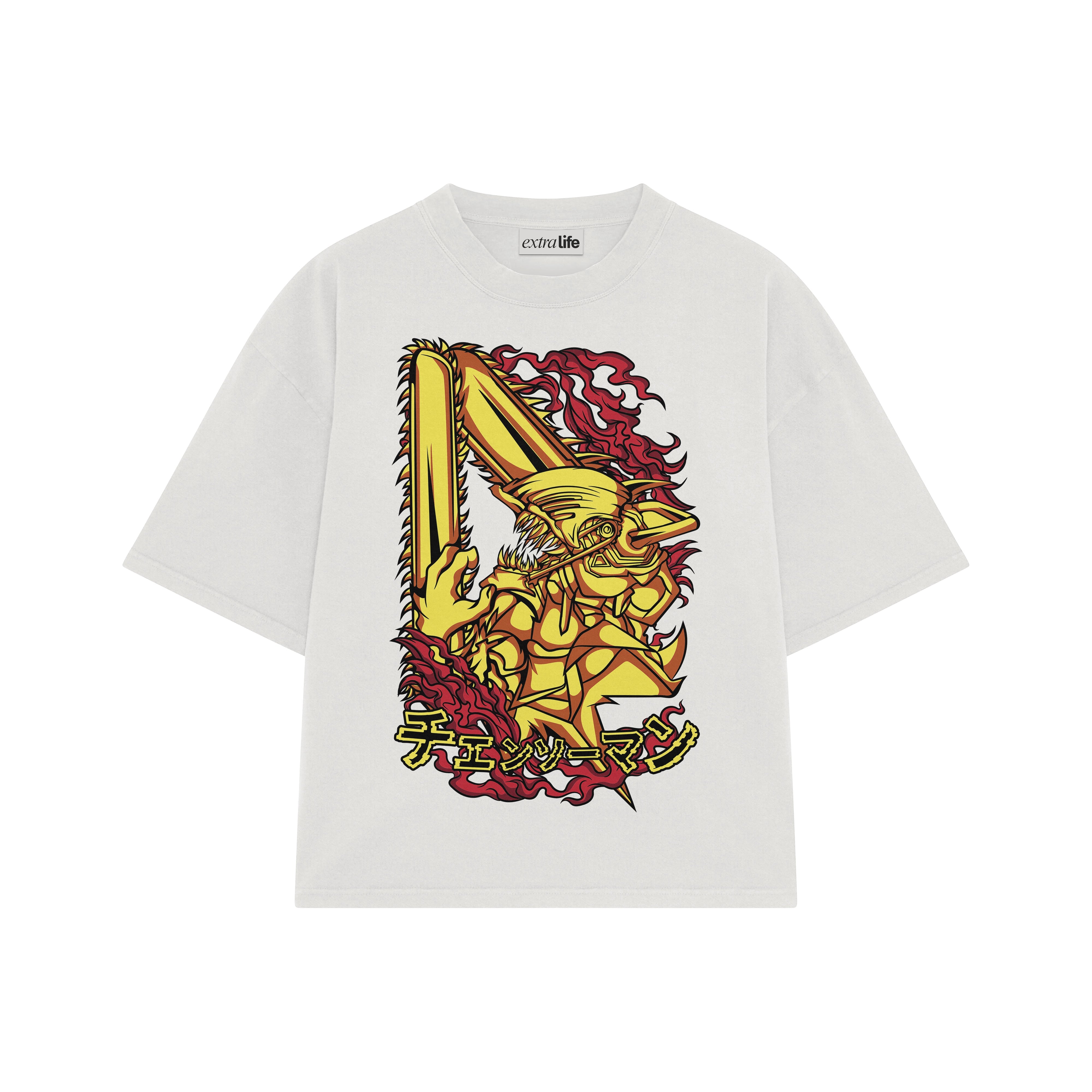 Playera streetwear premium de anime y gaming ExtraLife MX, corte boxy oversized drop shoulder heavyweight en color Deep Black y Off-White, moda urbana mexicana de culto.