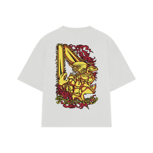 Playera streetwear premium de anime y gaming ExtraLife MX, corte boxy oversized drop shoulder heavyweight en color Deep Black y Off-White, moda urbana mexicana de culto.
