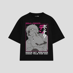 Playera streetwear premium de anime y gaming ExtraLife MX, corte boxy oversized drop shoulder heavyweight en color Deep Black y Off-White, moda urbana mexicana de culto.