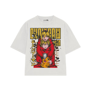 Playera streetwear premium de anime y gaming ExtraLife MX, corte boxy oversized drop shoulder heavyweight en color Deep Black y Off-White, moda urbana mexicana de culto.