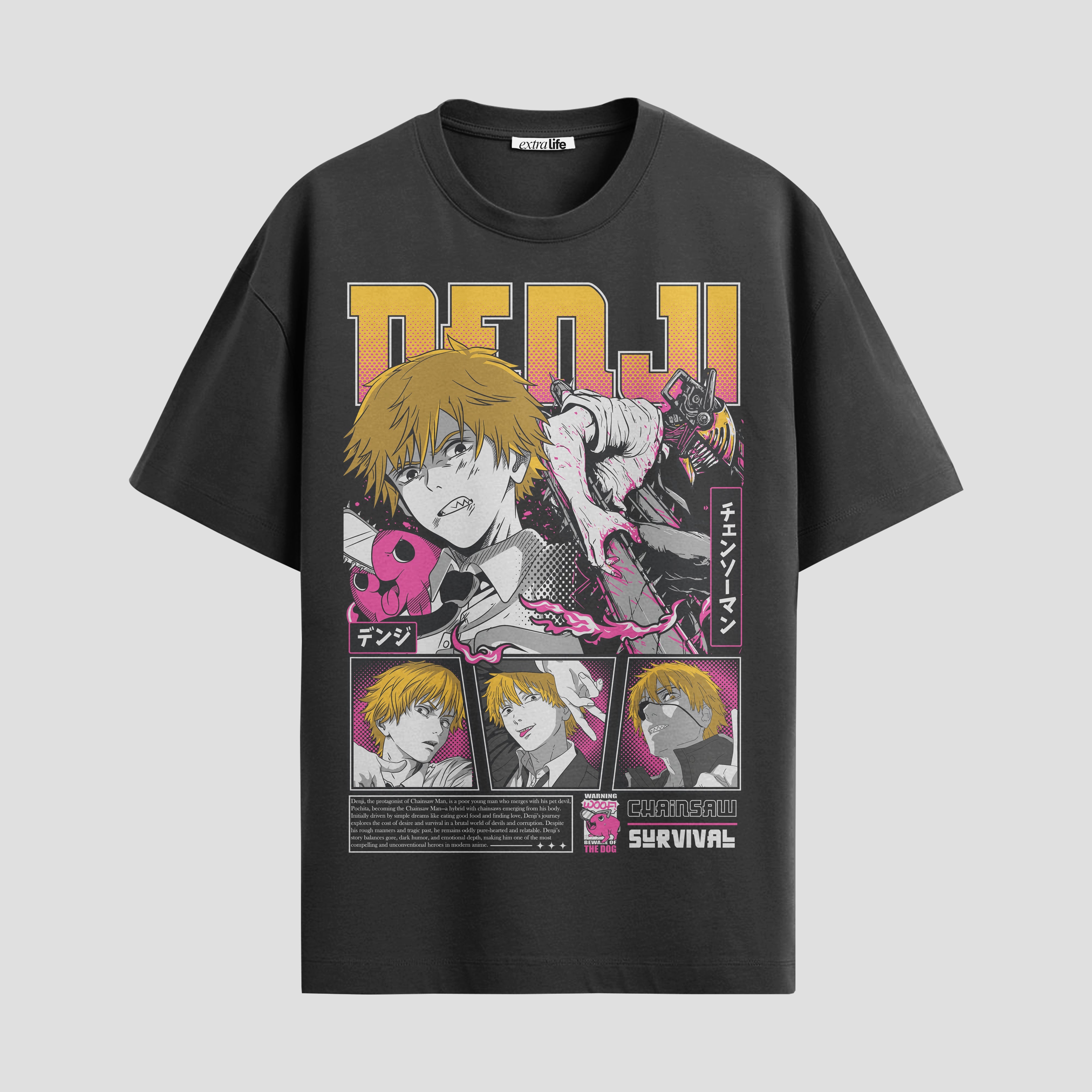 Playera urbana de anime y gaming ExtraLife MX, corte Standard Fit unisex ligero y transpirable en color Deep Black y Pure White, ropa de uso diario para gym y casual.