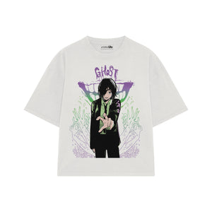 Playera streetwear premium de anime y gaming ExtraLife MX, corte boxy oversized drop shoulder heavyweight en color Deep Black y Off-White, moda urbana mexicana de culto.