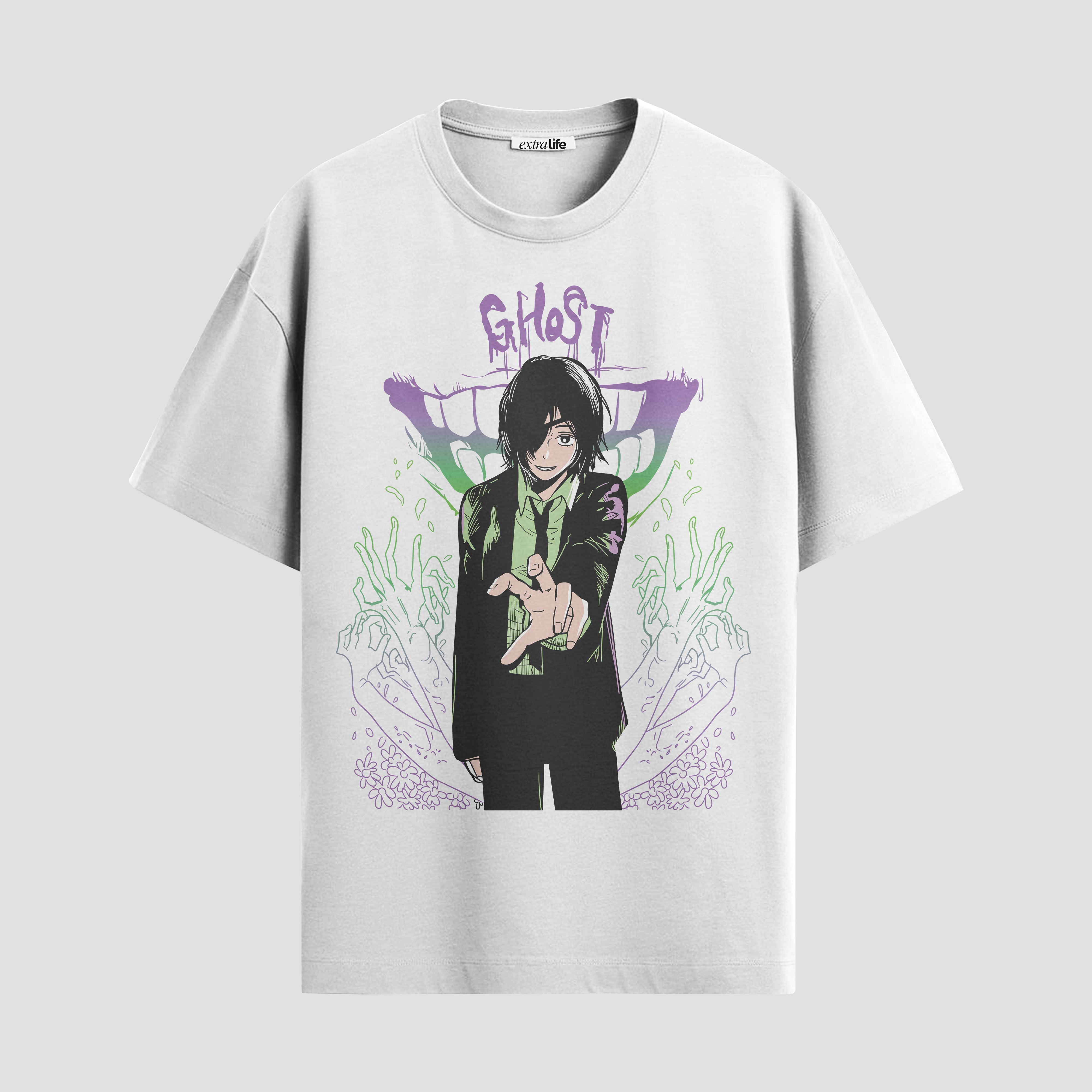 Playera urbana de anime y gaming ExtraLife MX, corte Standard Fit unisex ligero y transpirable en color Deep Black y Pure White, ropa de uso diario para gym y casual.
