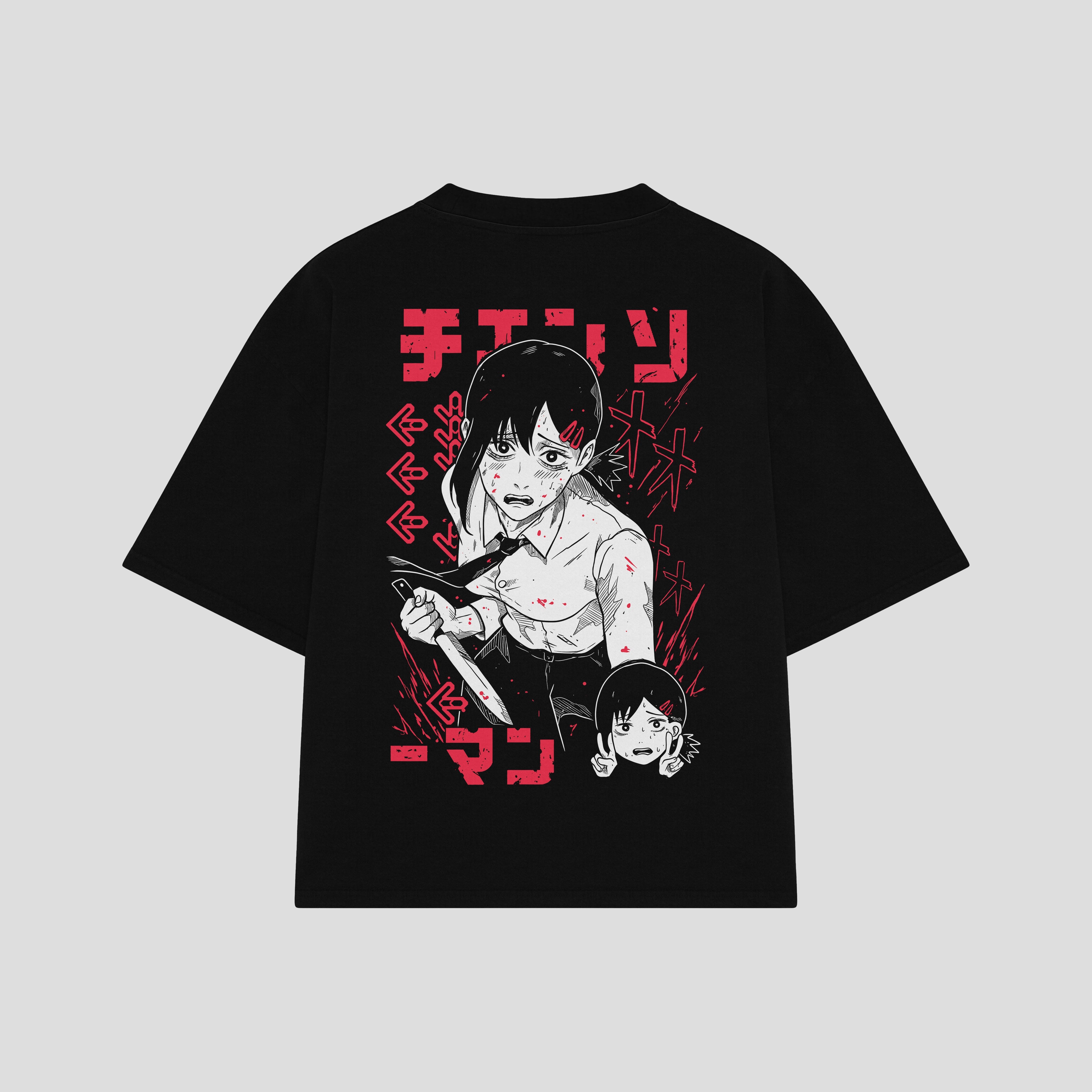 Playera streetwear premium de anime y gaming ExtraLife MX, corte boxy oversized drop shoulder heavyweight en color Deep Black y Off-White, moda urbana mexicana de culto.