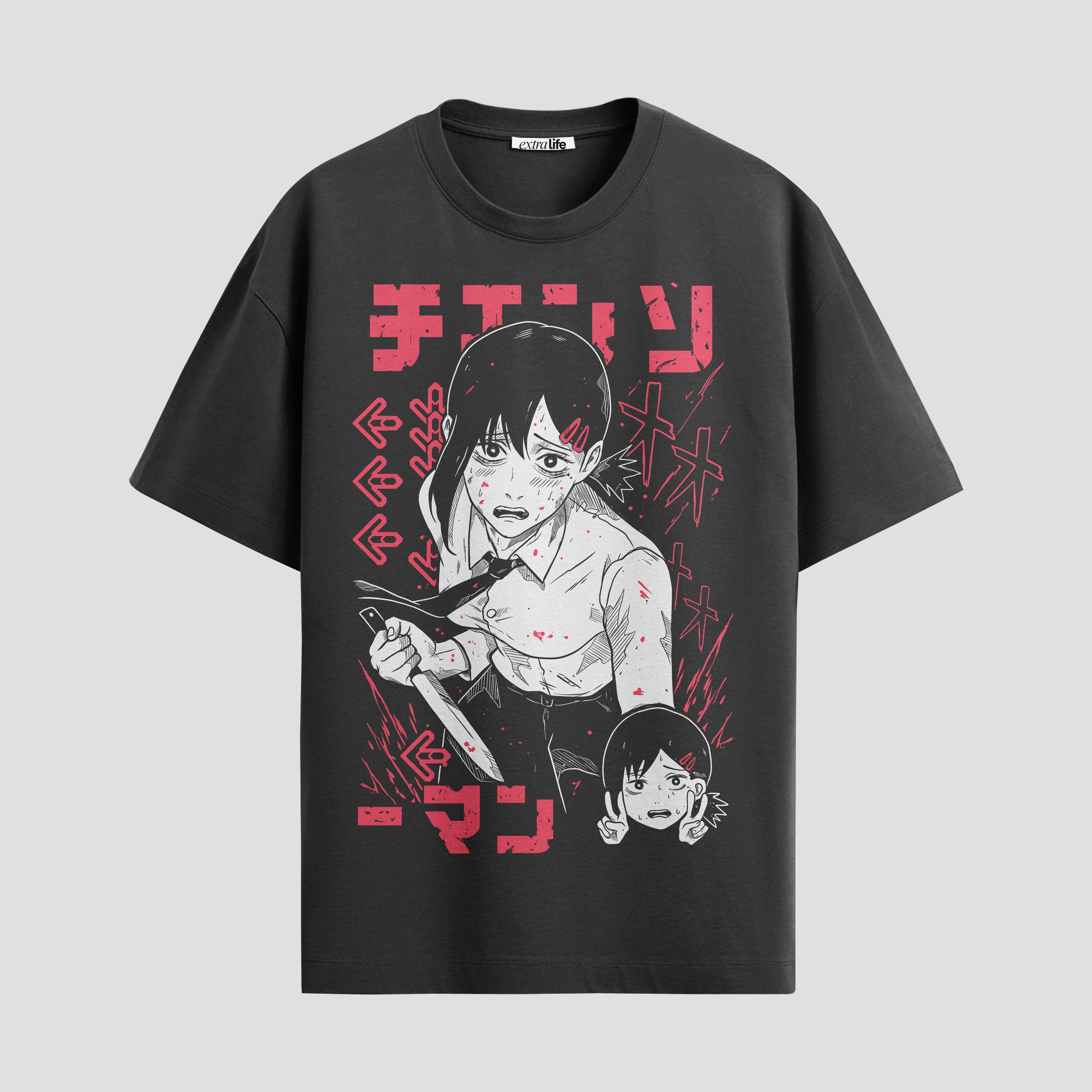 Playera urbana de anime y gaming ExtraLife MX, corte Standard Fit unisex ligero y transpirable en color Deep Black y Pure White, ropa de uso diario para gym y casual.