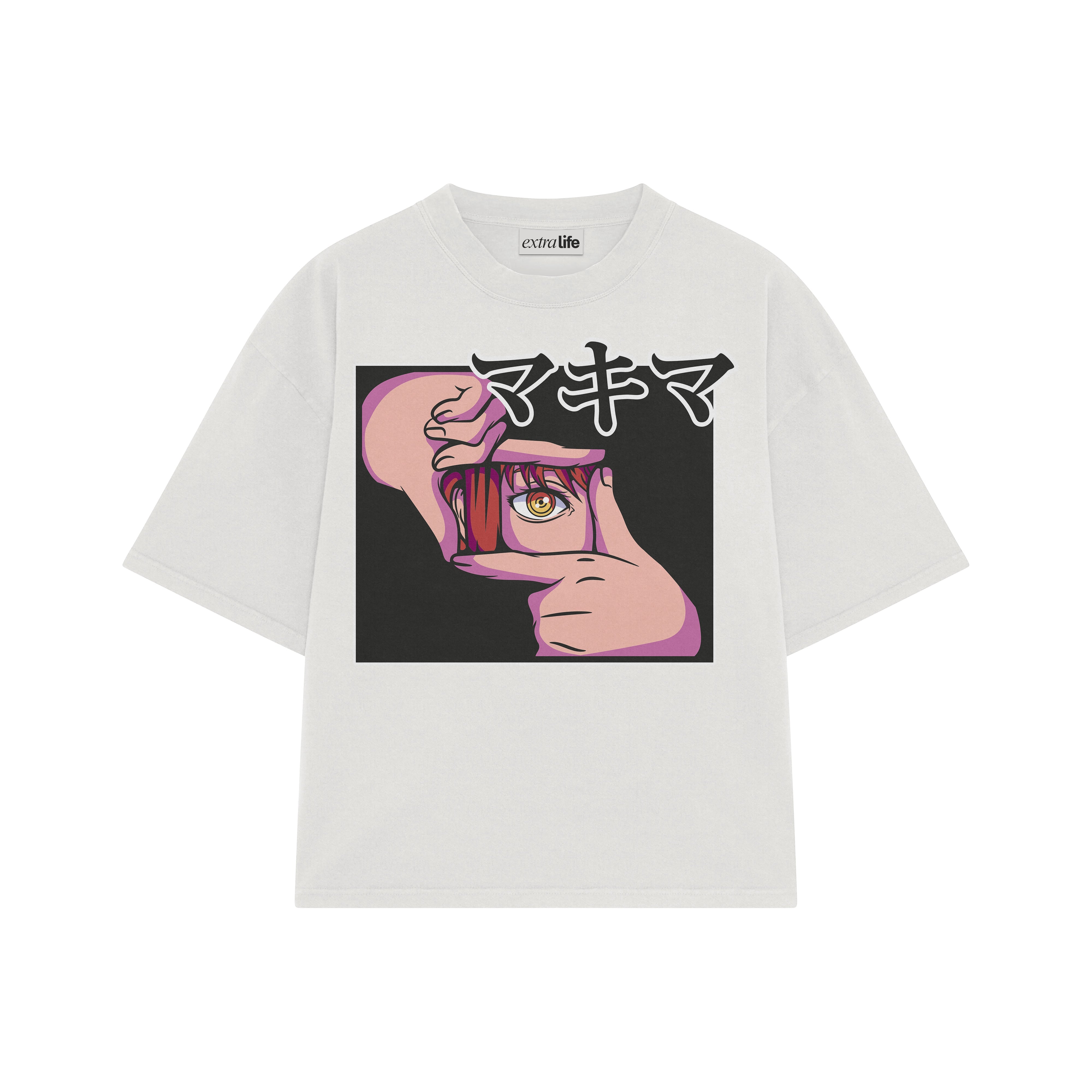 Playera streetwear premium de anime y gaming ExtraLife MX, corte boxy oversized drop shoulder heavyweight en color Deep Black y Off-White, moda urbana mexicana de culto.
