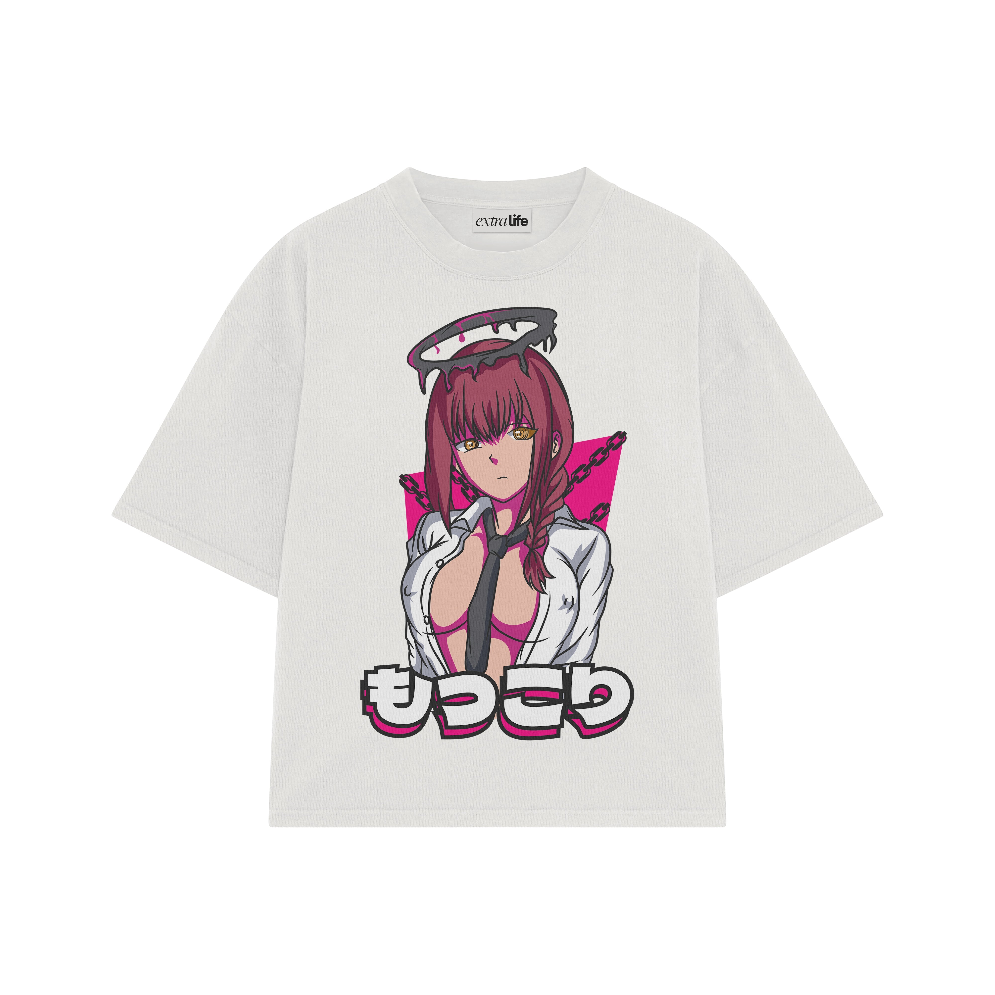 Playera streetwear premium de anime y gaming ExtraLife MX, corte boxy oversized drop shoulder heavyweight en color Deep Black y Off-White, moda urbana mexicana de culto.
