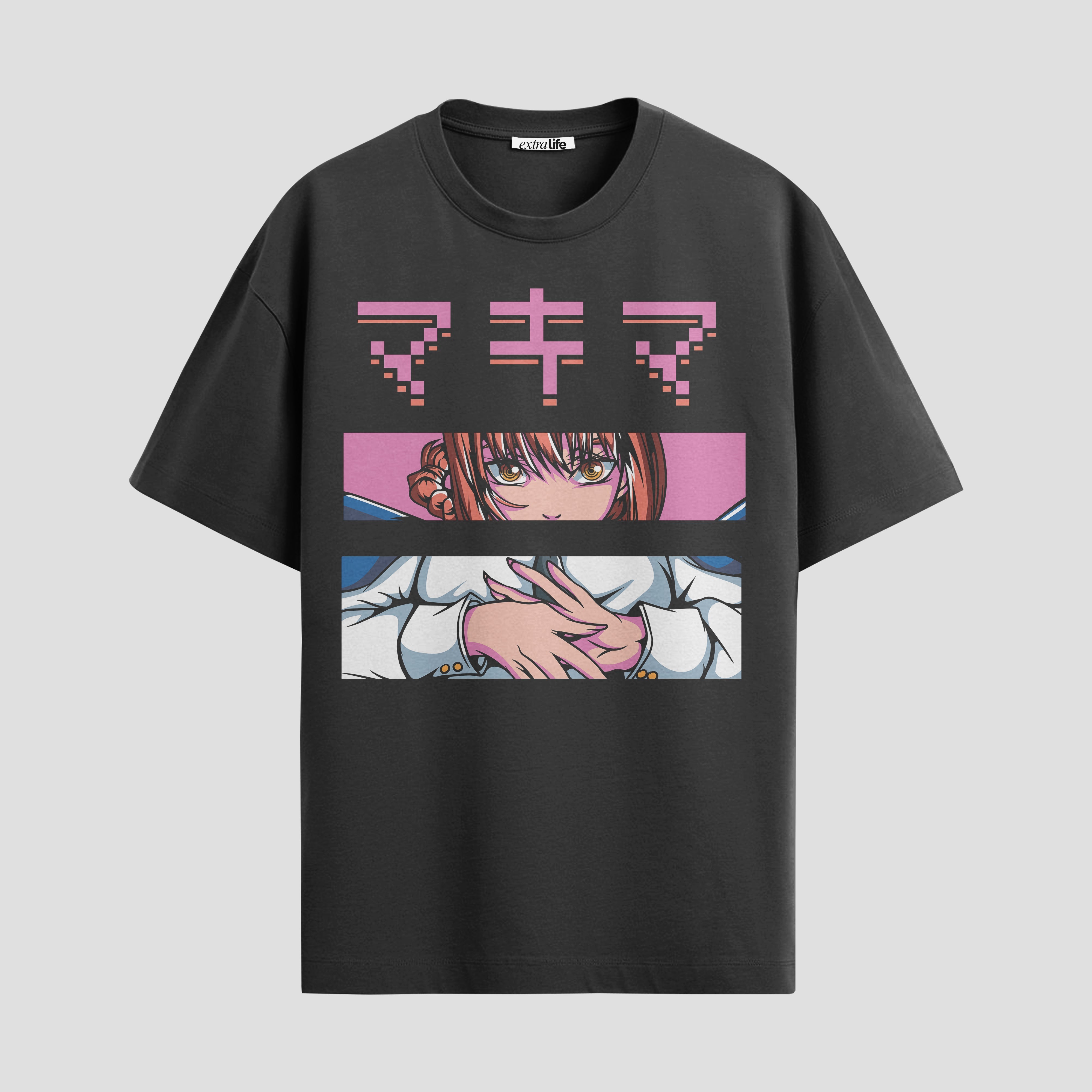 Playera urbana de anime y gaming ExtraLife MX, corte Standard Fit unisex ligero y transpirable en color Deep Black y Pure White, ropa de uso diario para gym y casual.