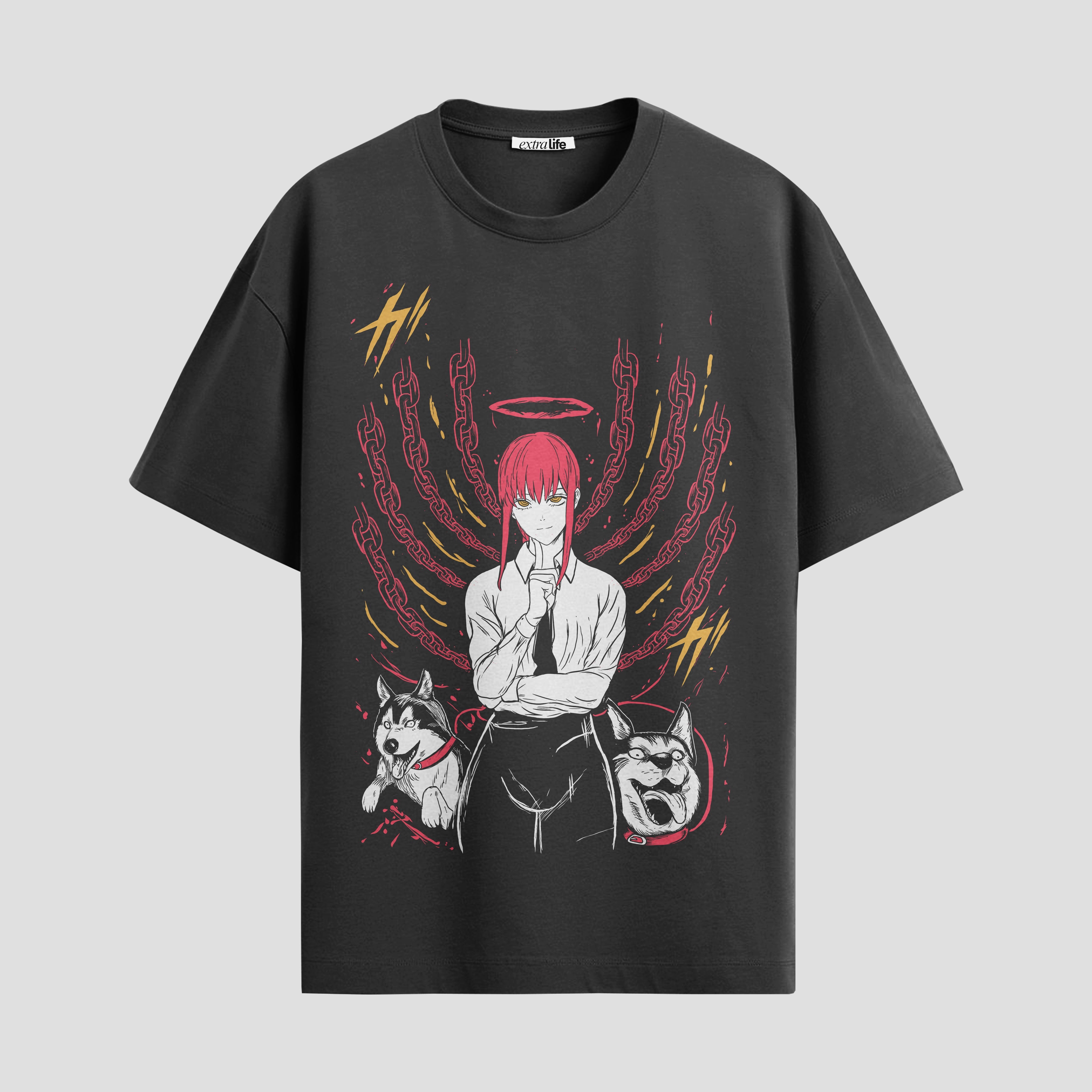 Playera urbana de anime y gaming ExtraLife MX, corte Standard Fit unisex ligero y transpirable en color Deep Black y Pure White, ropa de uso diario para gym y casual.