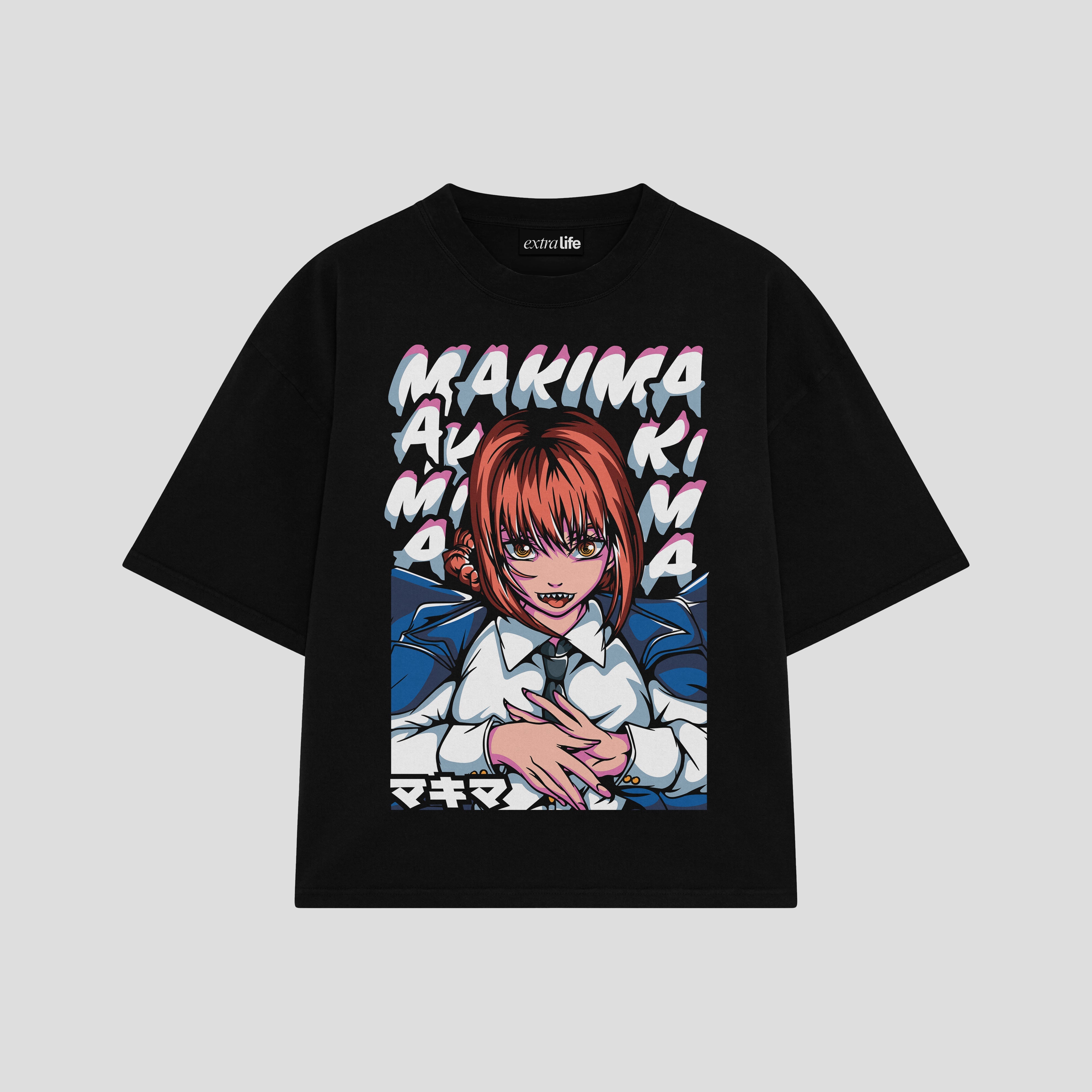 Playera streetwear premium de anime y gaming ExtraLife MX, corte boxy oversized drop shoulder heavyweight en color Deep Black y Off-White, moda urbana mexicana de culto.