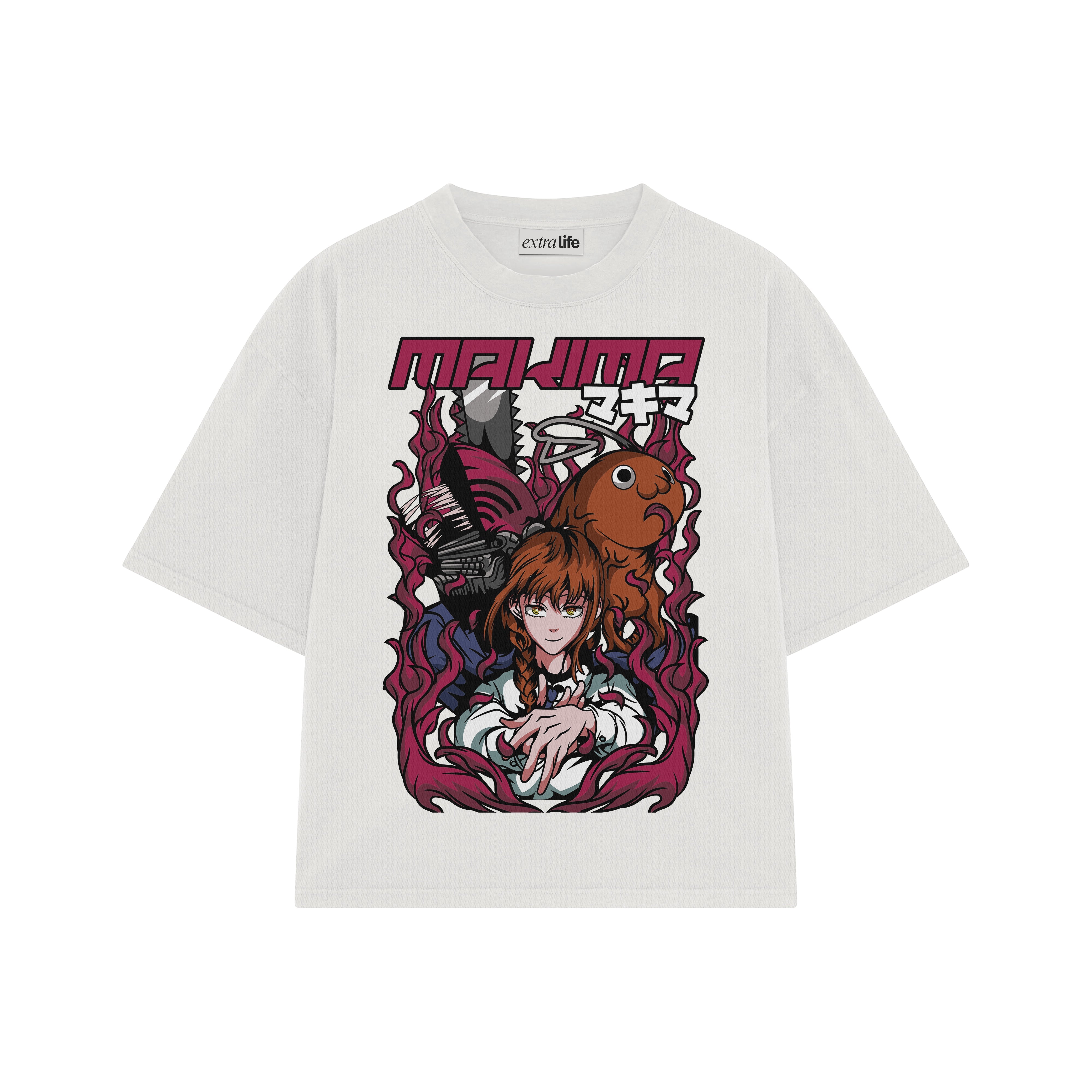 Playera streetwear premium de anime y gaming ExtraLife MX, corte boxy oversized drop shoulder heavyweight en color Deep Black y Off-White, moda urbana mexicana de culto.