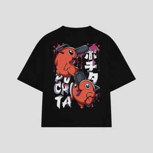 Playera streetwear premium de anime y gaming ExtraLife MX, corte boxy oversized drop shoulder heavyweight en color Deep Black y Off-White, moda urbana mexicana de culto.