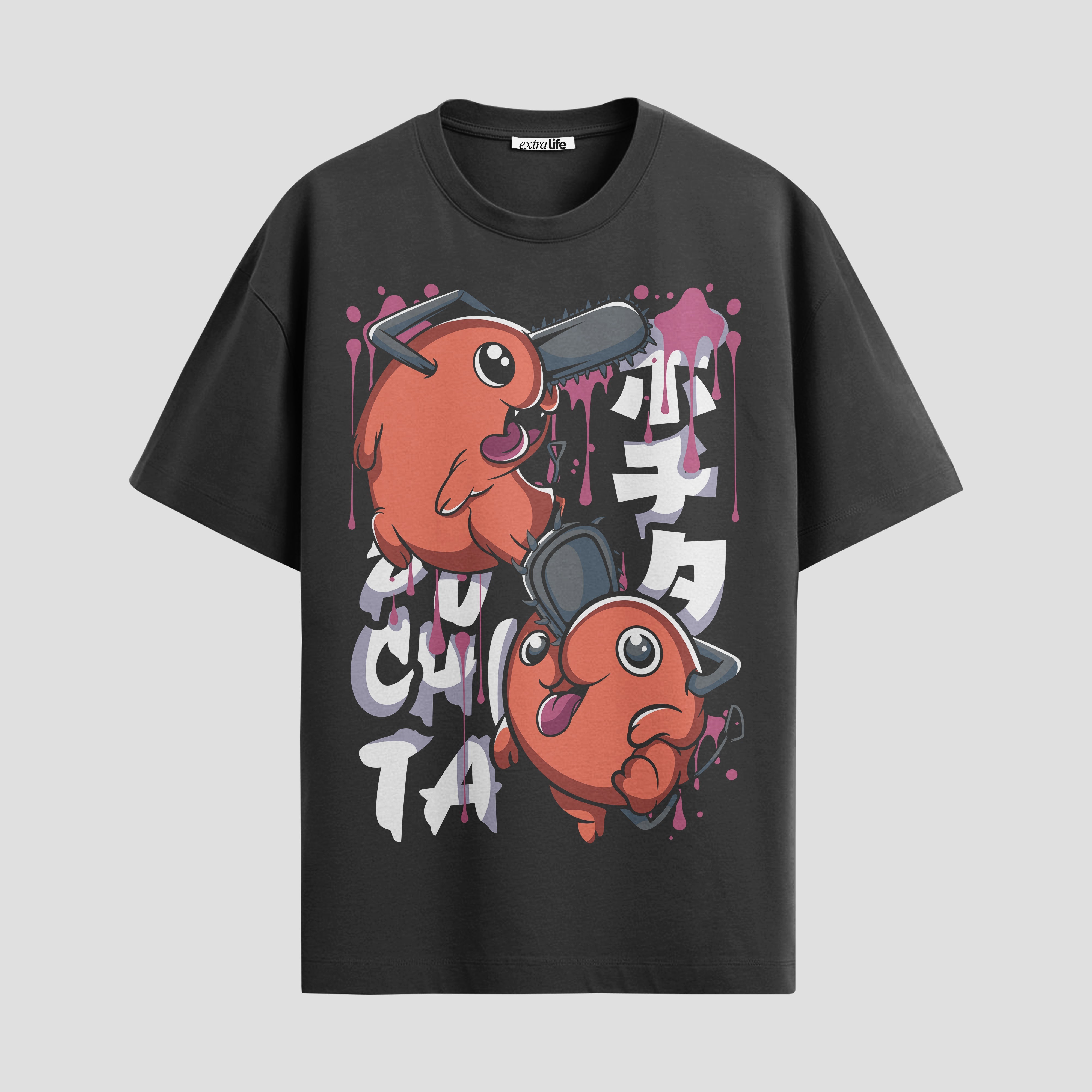 Playera urbana de anime y gaming ExtraLife MX, corte Standard Fit unisex ligero y transpirable en color Deep Black y Pure White, ropa de uso diario para gym y casual.
