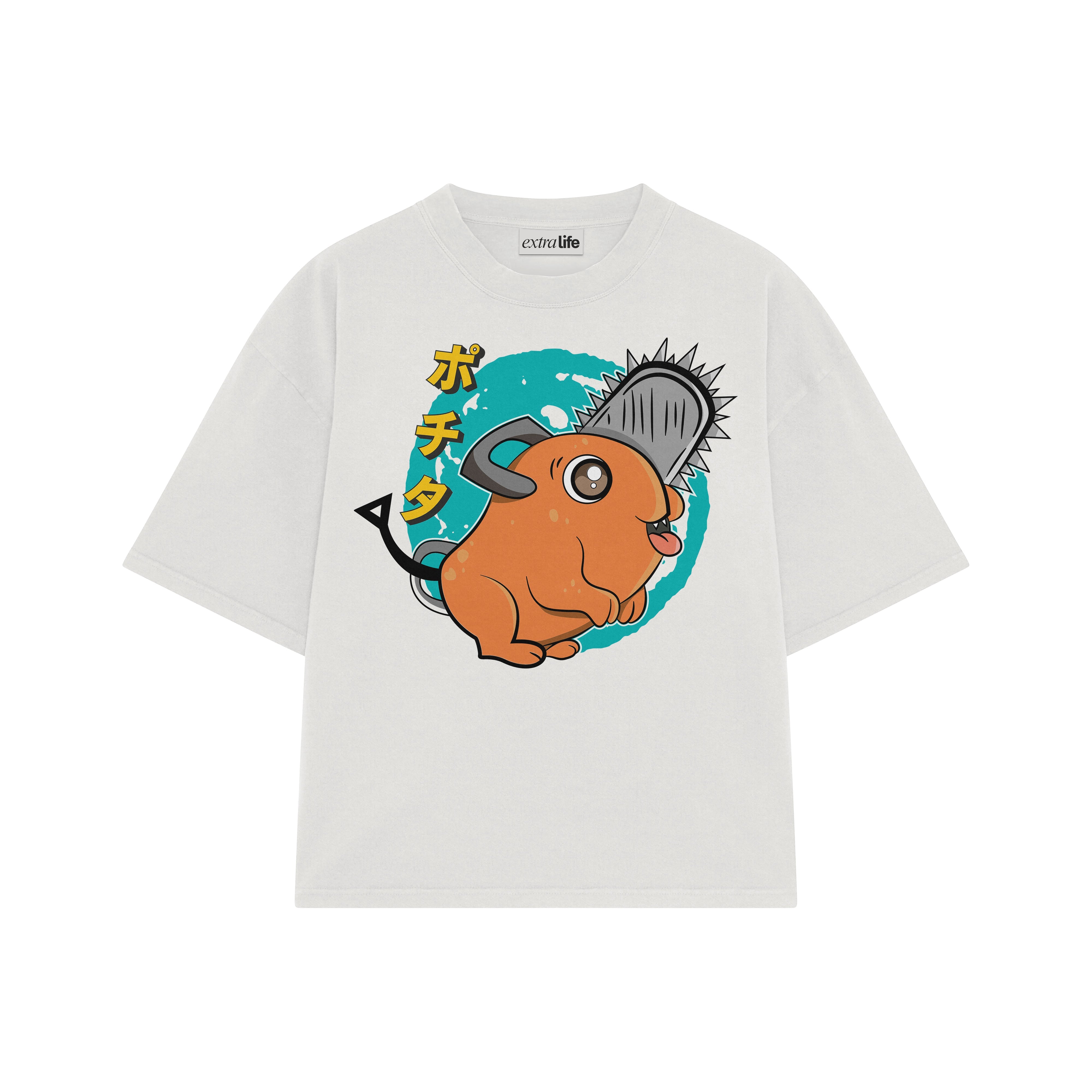 Playera streetwear premium de anime y gaming ExtraLife MX, corte boxy oversized drop shoulder heavyweight en color Deep Black y Off-White, moda urbana mexicana de culto.