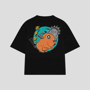 Playera streetwear premium de anime y gaming ExtraLife MX, corte boxy oversized drop shoulder heavyweight en color Deep Black y Off-White, moda urbana mexicana de culto.