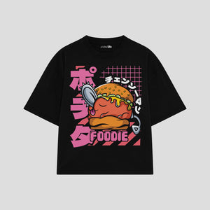 Playera streetwear premium de anime y gaming ExtraLife MX, corte boxy oversized drop shoulder heavyweight en color Deep Black y Off-White, moda urbana mexicana de culto.