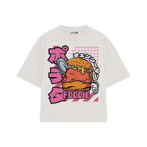Playera streetwear premium de anime y gaming ExtraLife MX, corte boxy oversized drop shoulder heavyweight en color Deep Black y Off-White, moda urbana mexicana de culto.
