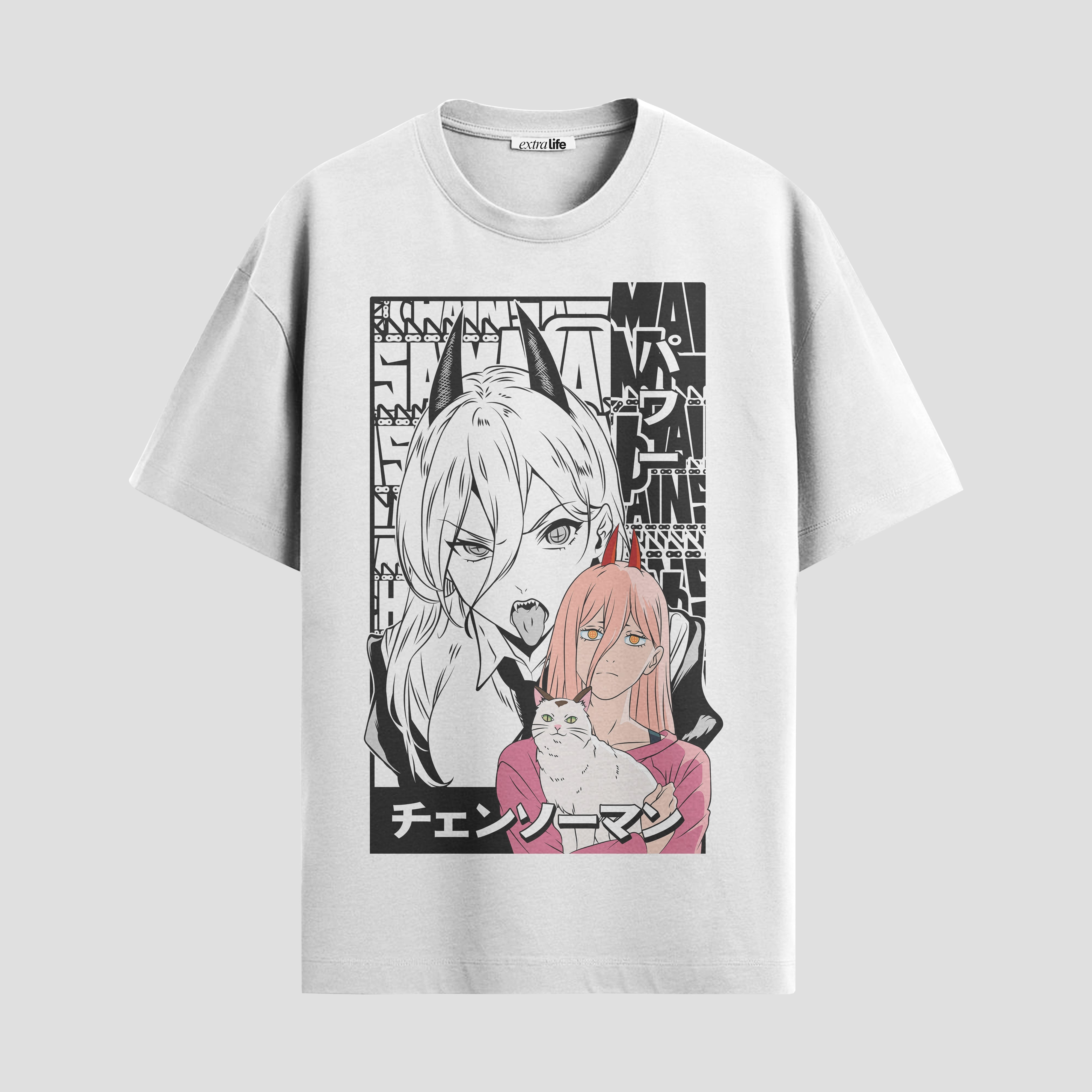 Playera urbana de anime y gaming ExtraLife MX, corte Standard Fit unisex ligero y transpirable en color Deep Black y Pure White, ropa de uso diario para gym y casual.