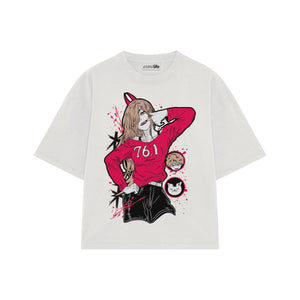 Playera streetwear premium de anime y gaming ExtraLife MX, corte boxy oversized drop shoulder heavyweight en color Deep Black y Off-White, moda urbana mexicana de culto.