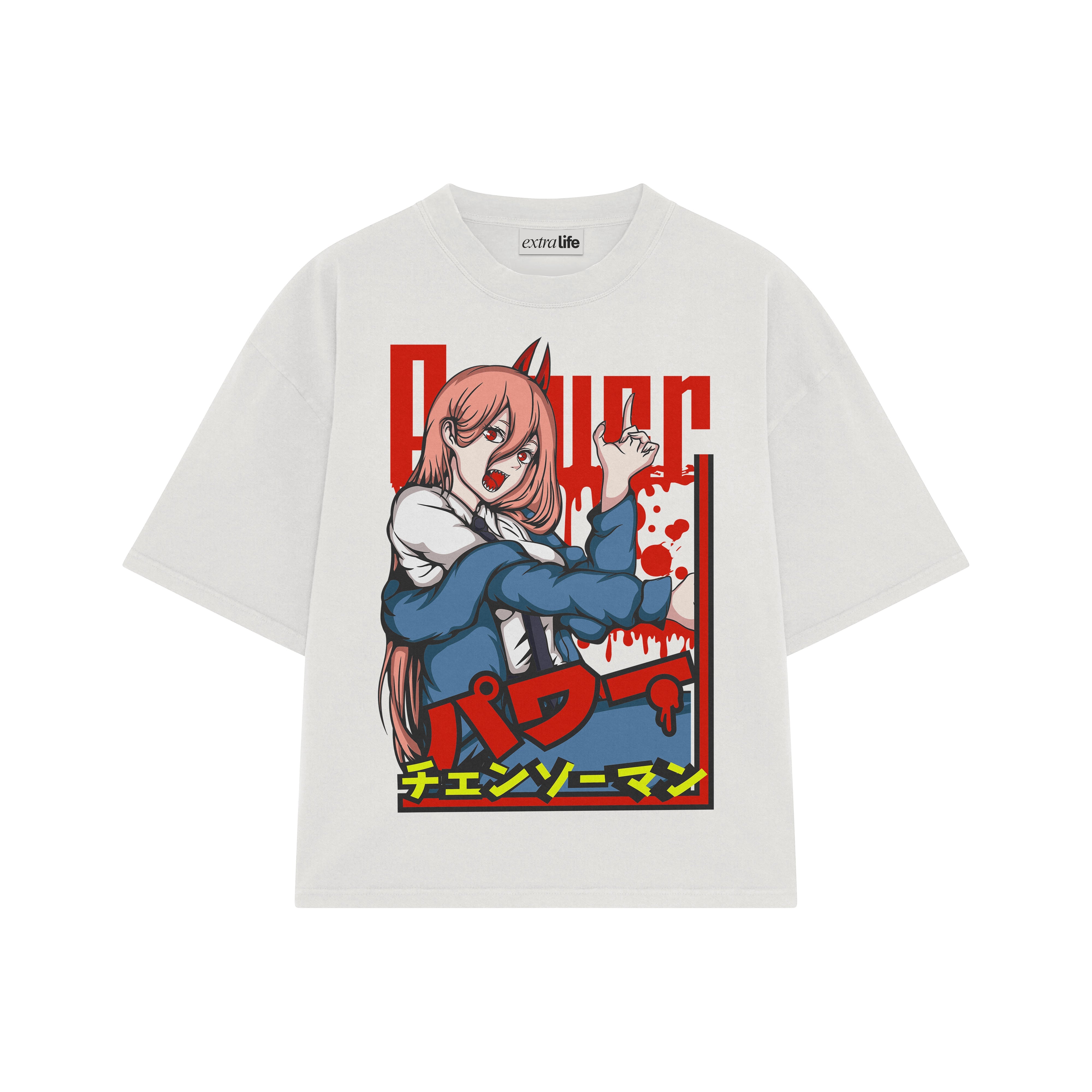 Playera streetwear premium de anime y gaming ExtraLife MX, corte boxy oversized drop shoulder heavyweight en color Deep Black y Off-White, moda urbana mexicana de culto.