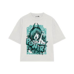 Playera streetwear premium de anime y gaming ExtraLife MX, corte boxy oversized drop shoulder heavyweight en color Deep Black y Off-White, moda urbana mexicana de culto.