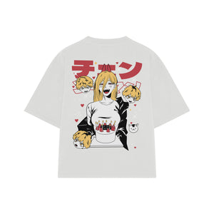 Playera streetwear premium de anime y gaming ExtraLife MX, corte boxy oversized drop shoulder heavyweight en color Deep Black y Off-White, moda urbana mexicana de culto.