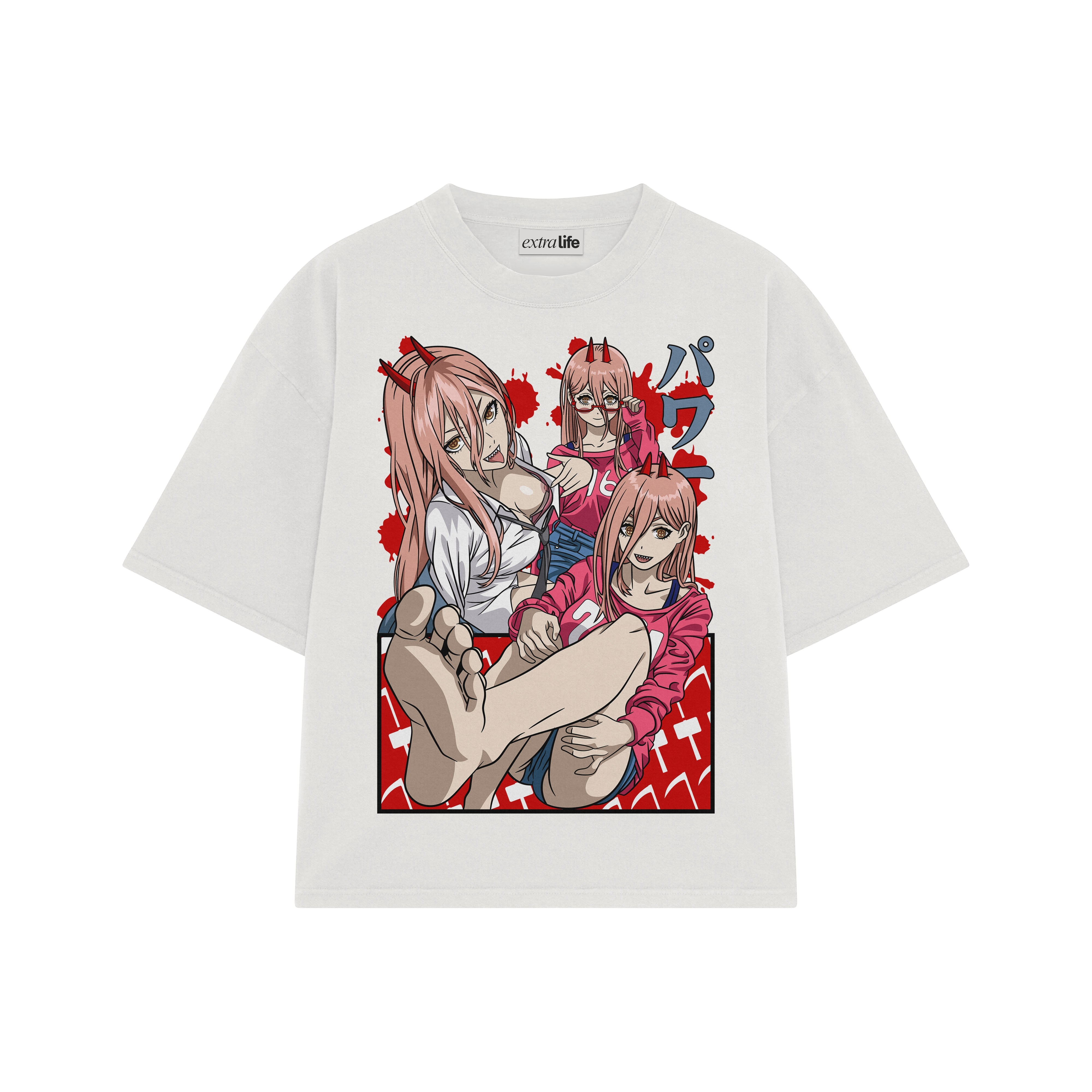 Playera streetwear premium de anime y gaming ExtraLife MX, corte boxy oversized drop shoulder heavyweight en color Deep Black y Off-White, moda urbana mexicana de culto.