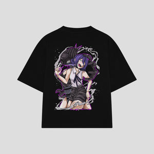 Playera streetwear premium de anime y gaming ExtraLife MX, corte boxy oversized drop shoulder heavyweight en color Deep Black y Off-White, moda urbana mexicana de culto.