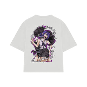 Playera streetwear premium de anime y gaming ExtraLife MX, corte boxy oversized drop shoulder heavyweight en color Deep Black y Off-White, moda urbana mexicana de culto.