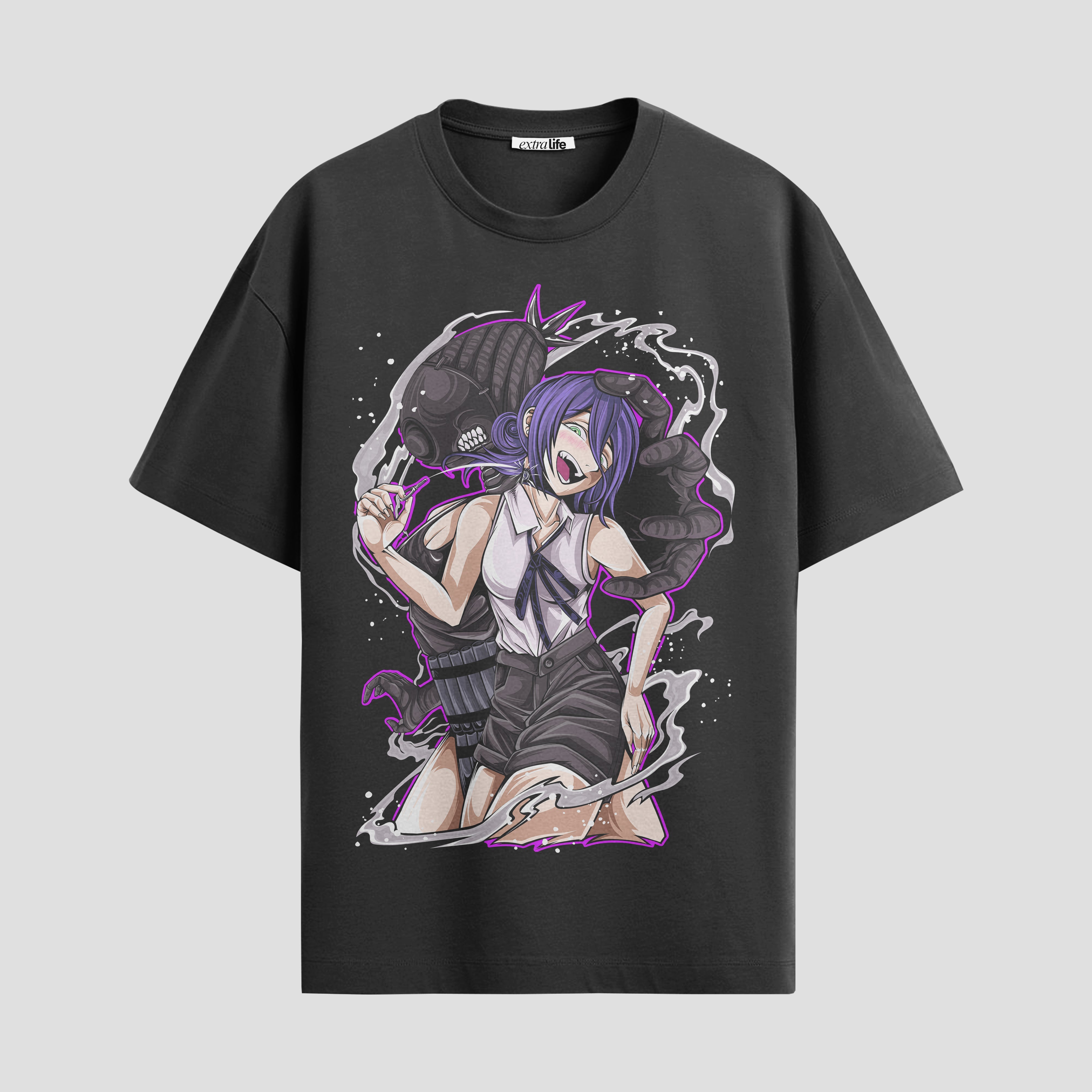 Playera urbana de anime y gaming ExtraLife MX, corte Standard Fit unisex ligero y transpirable en color Deep Black y Pure White, ropa de uso diario para gym y casual.