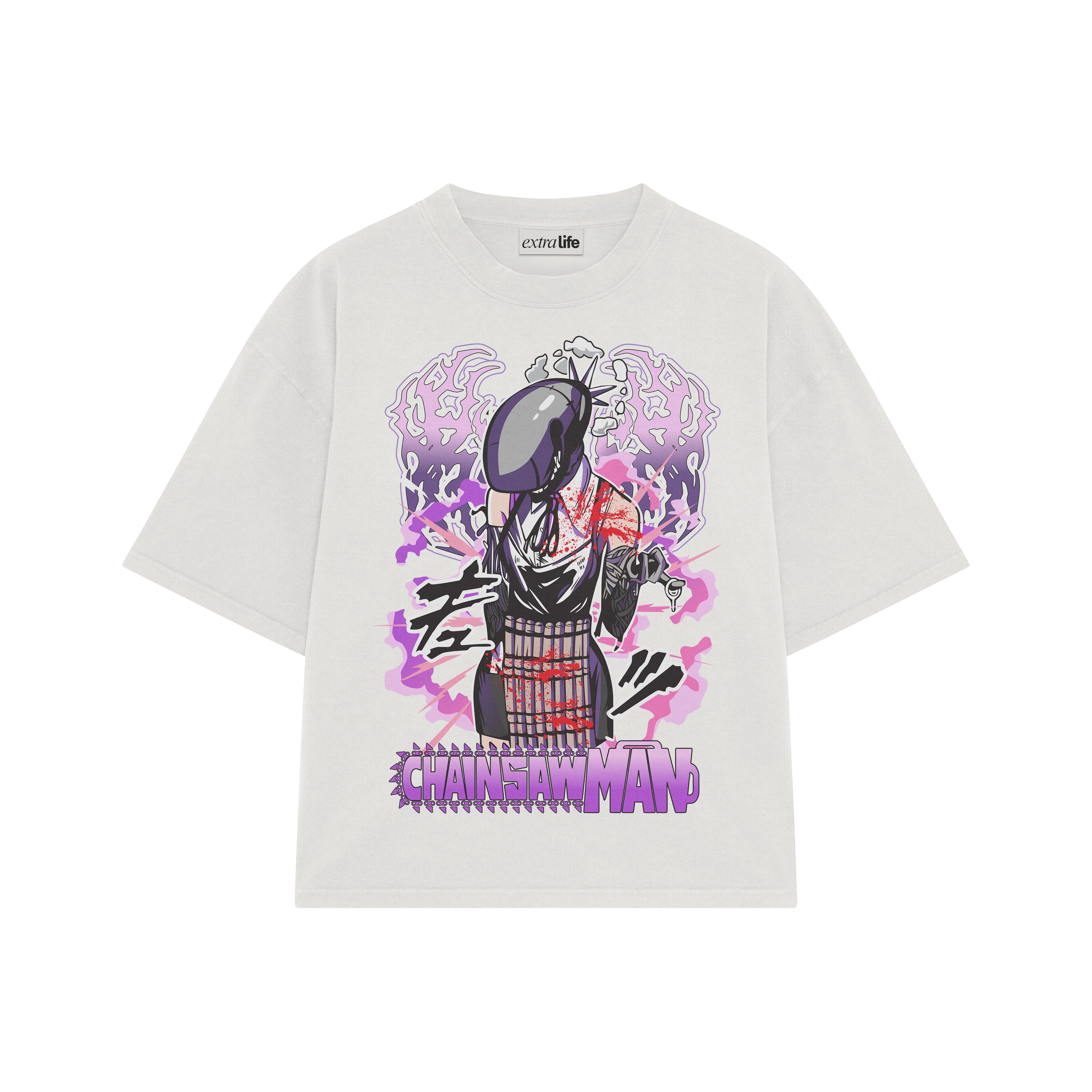 Playera streetwear premium de anime y gaming ExtraLife MX, corte boxy oversized drop shoulder heavyweight en color Deep Black y Off-White, moda urbana mexicana de culto.