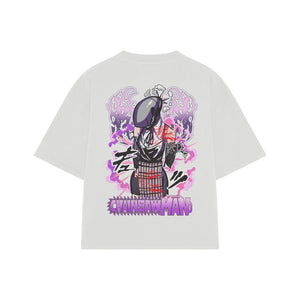 Playera streetwear premium de anime y gaming ExtraLife MX, corte boxy oversized drop shoulder heavyweight en color Deep Black y Off-White, moda urbana mexicana de culto.
