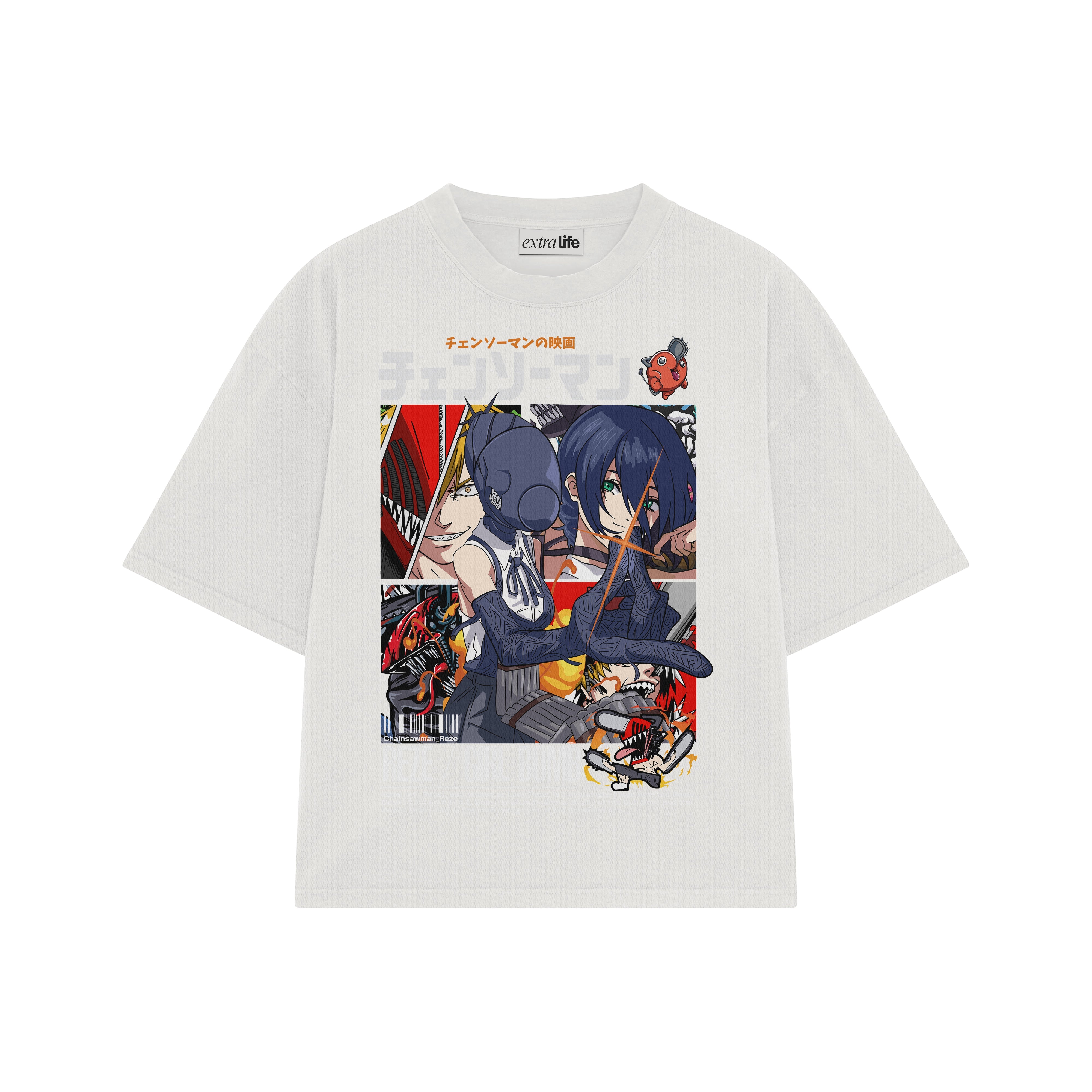 Playera streetwear premium de anime y gaming ExtraLife MX, corte boxy oversized drop shoulder heavyweight en color Deep Black y Off-White, moda urbana mexicana de culto.