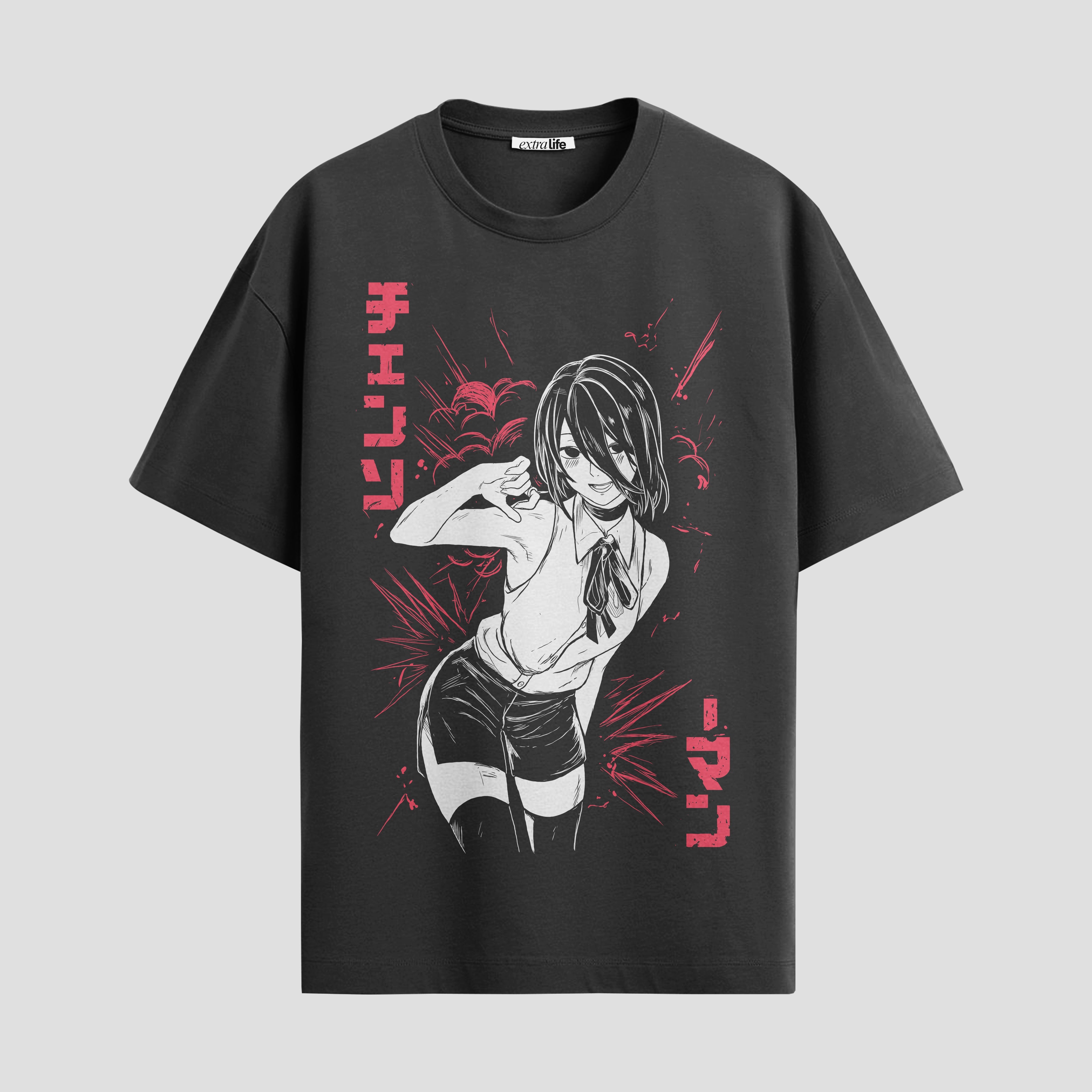 Playera urbana de anime y gaming ExtraLife MX, corte Standard Fit unisex ligero y transpirable en color Deep Black y Pure White, ropa de uso diario para gym y casual.