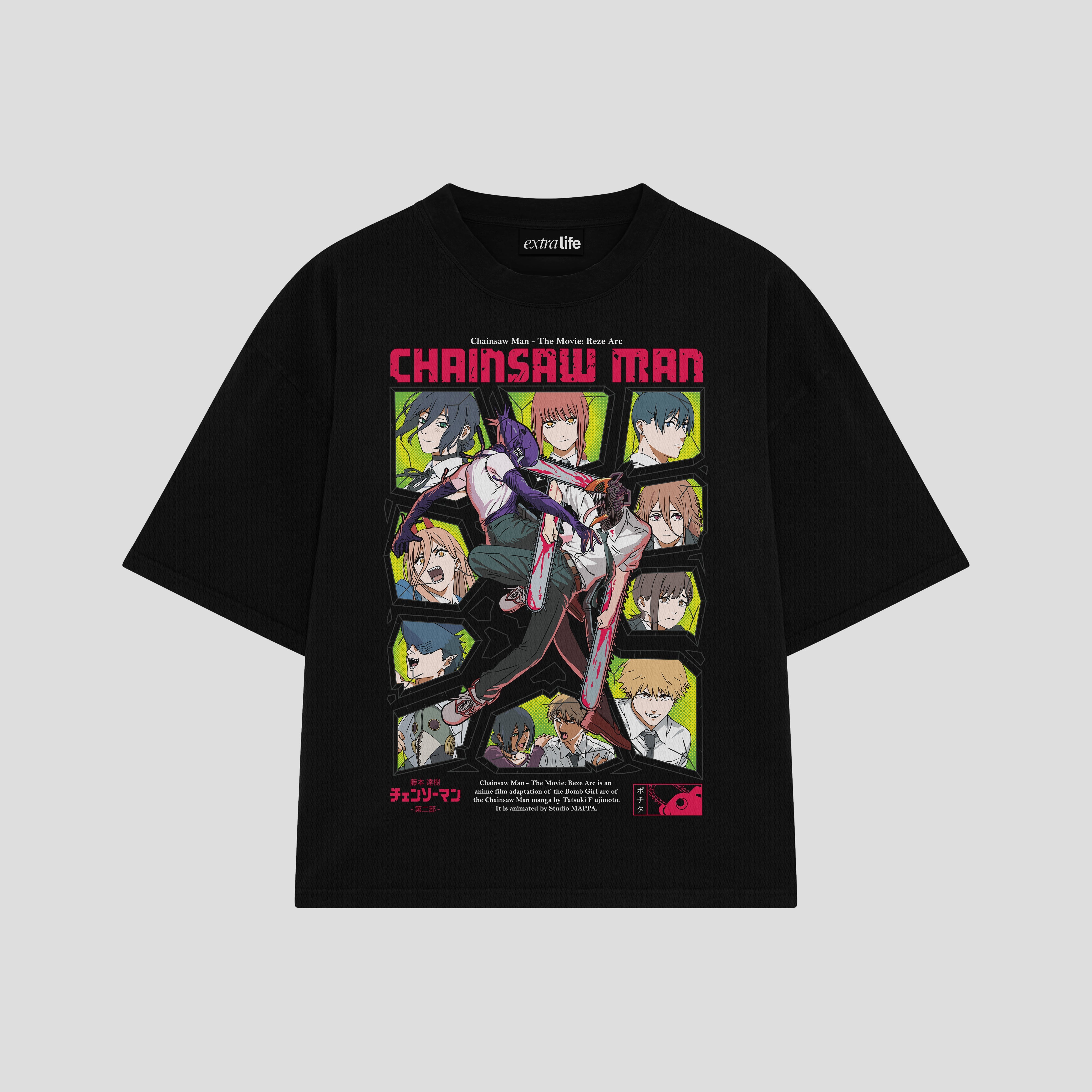 Playera streetwear premium de anime y gaming ExtraLife MX, corte boxy oversized drop shoulder heavyweight en color Deep Black y Off-White, moda urbana mexicana de culto.