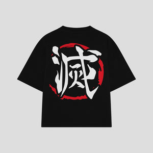 Playera streetwear premium de anime y gaming ExtraLife MX, corte boxy oversized drop shoulder heavyweight en color Deep Black y Off-White, moda urbana mexicana de culto.