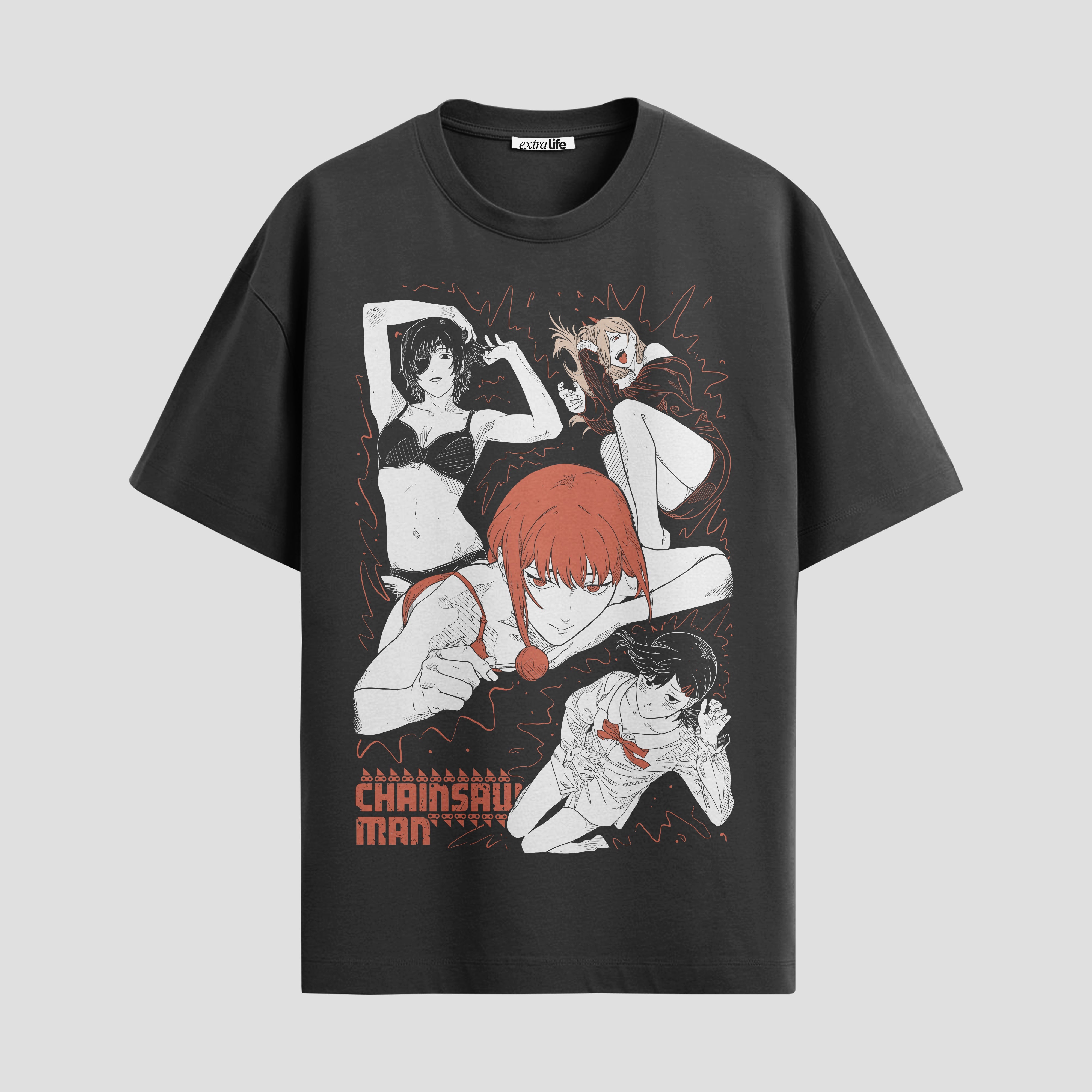 Playera urbana de anime y gaming ExtraLife MX, corte Standard Fit unisex ligero y transpirable en color Deep Black y Pure White, ropa de uso diario para gym y casual.