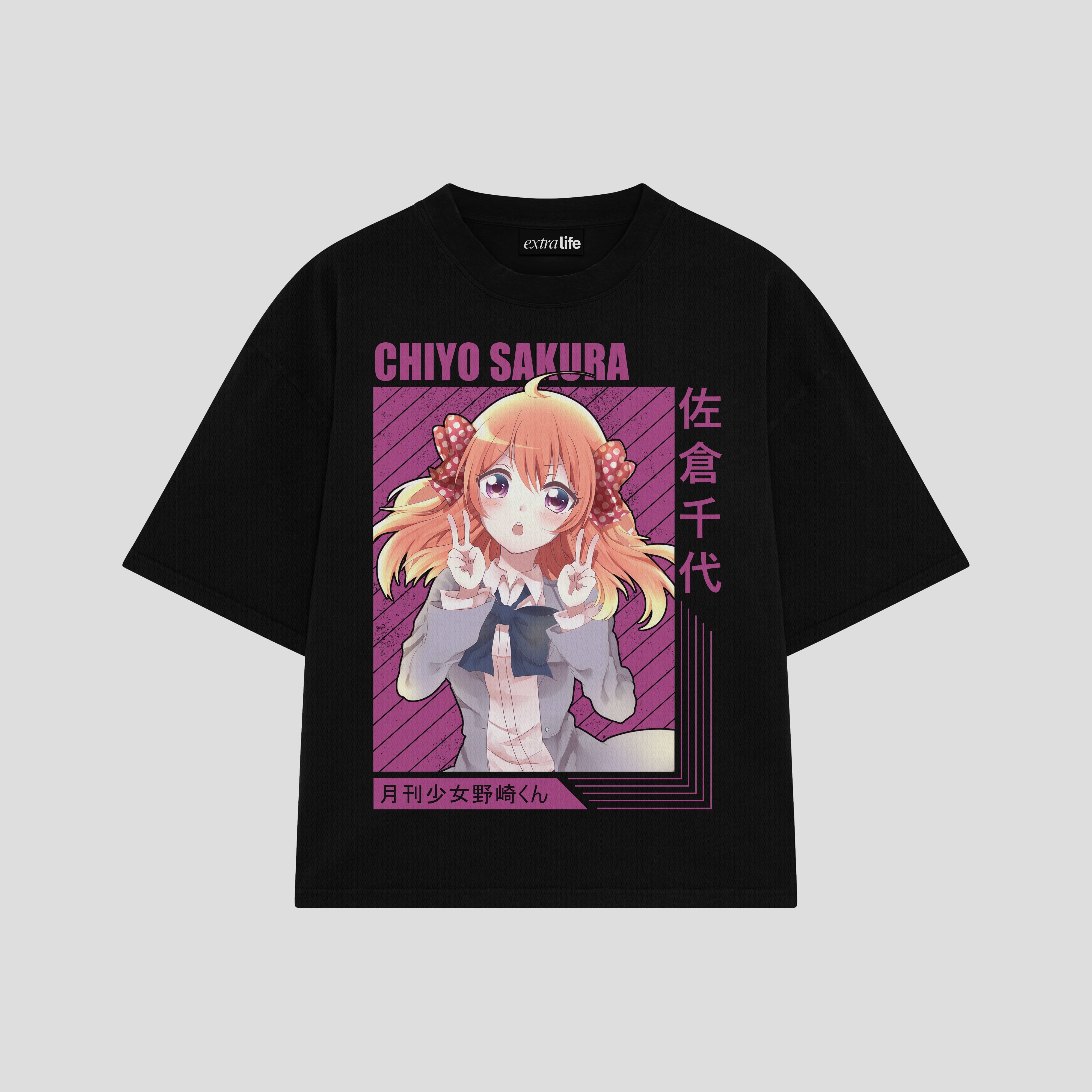 Playera streetwear premium de anime y gaming ExtraLife MX, corte boxy oversized drop shoulder heavyweight en color Deep Black y Off-White, moda urbana mexicana de culto.