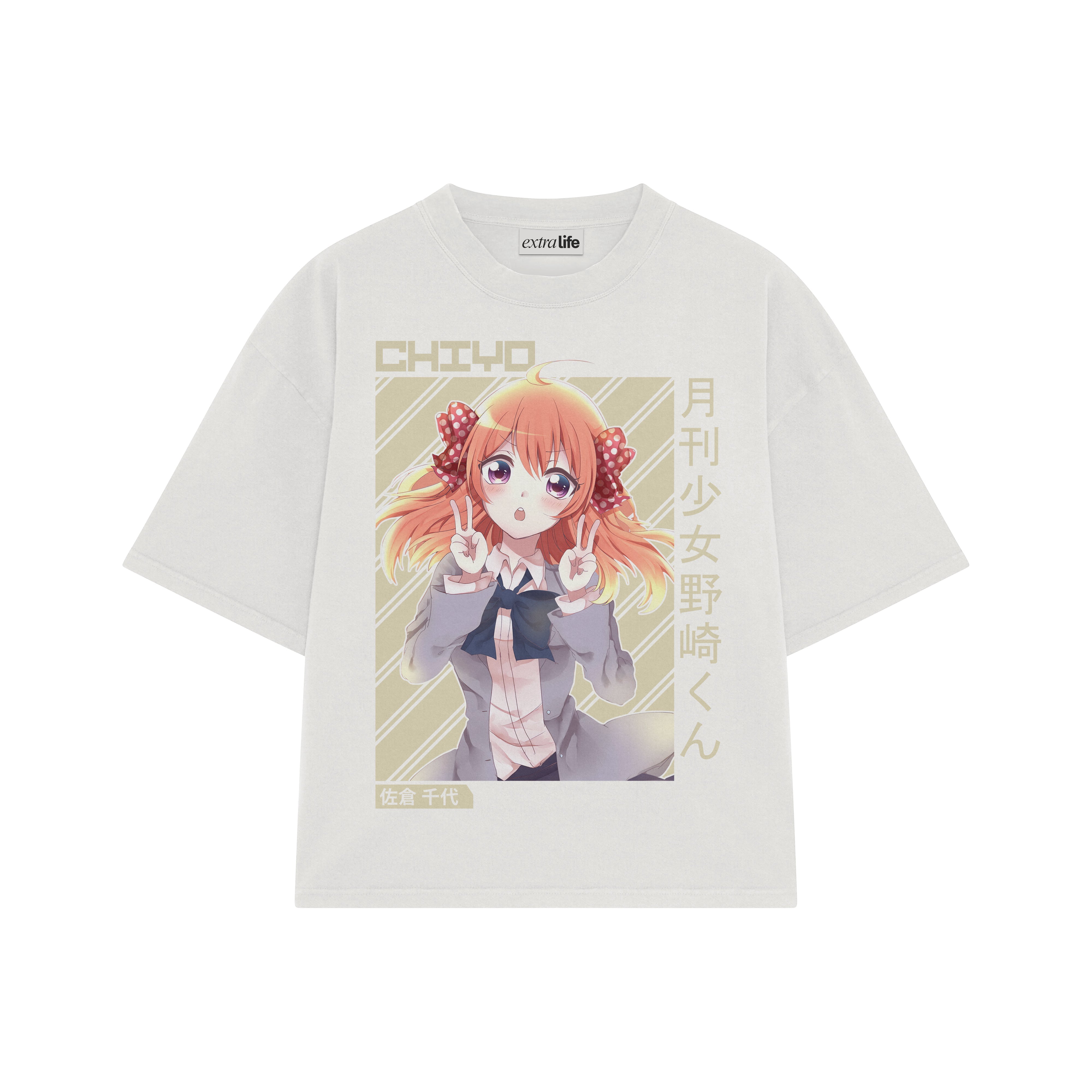 Playera streetwear premium de anime y gaming ExtraLife MX, corte boxy oversized drop shoulder heavyweight en color Deep Black y Off-White, moda urbana mexicana de culto.