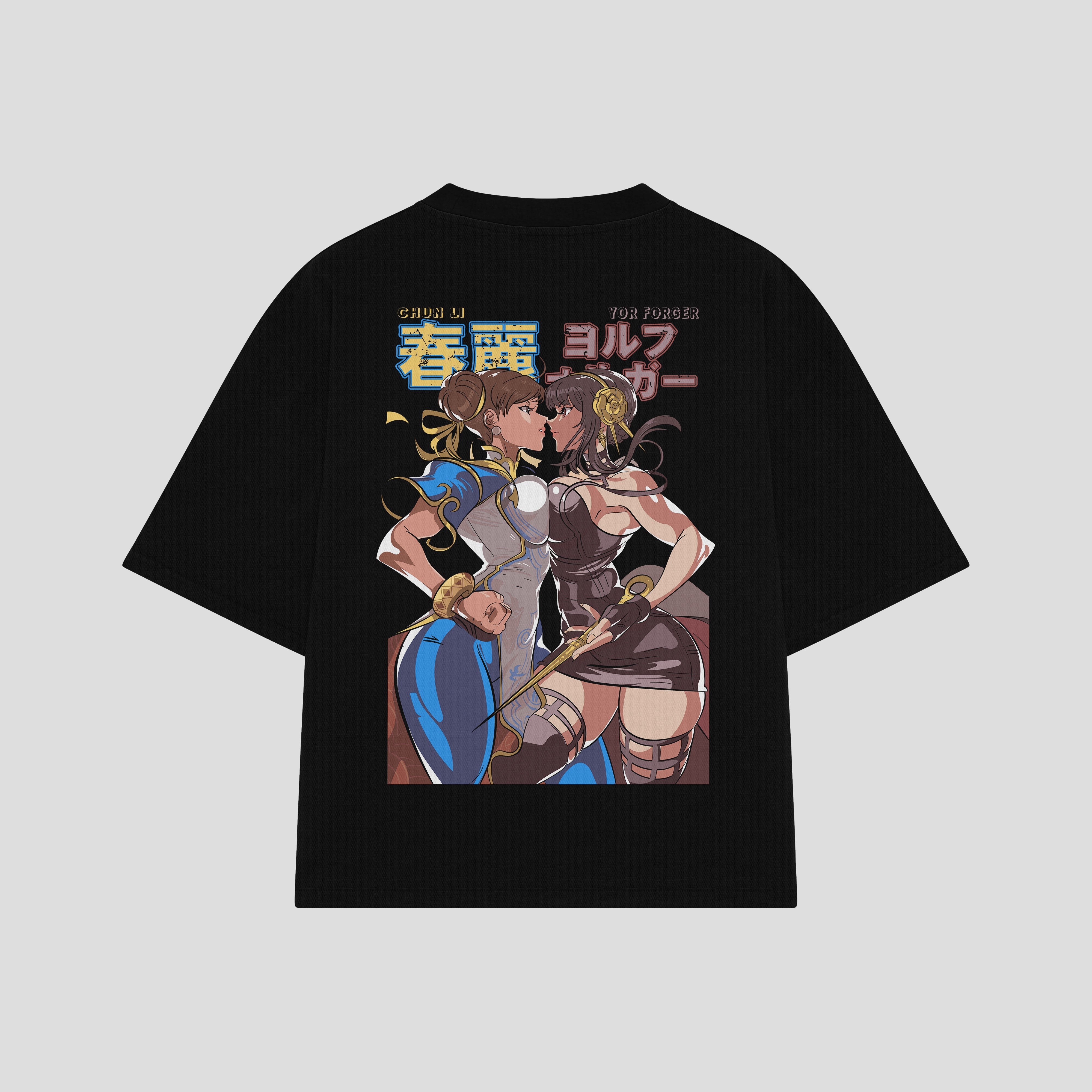 Playera streetwear premium de anime y gaming ExtraLife MX, corte boxy oversized drop shoulder heavyweight en color Deep Black y Off-White, moda urbana mexicana de culto.