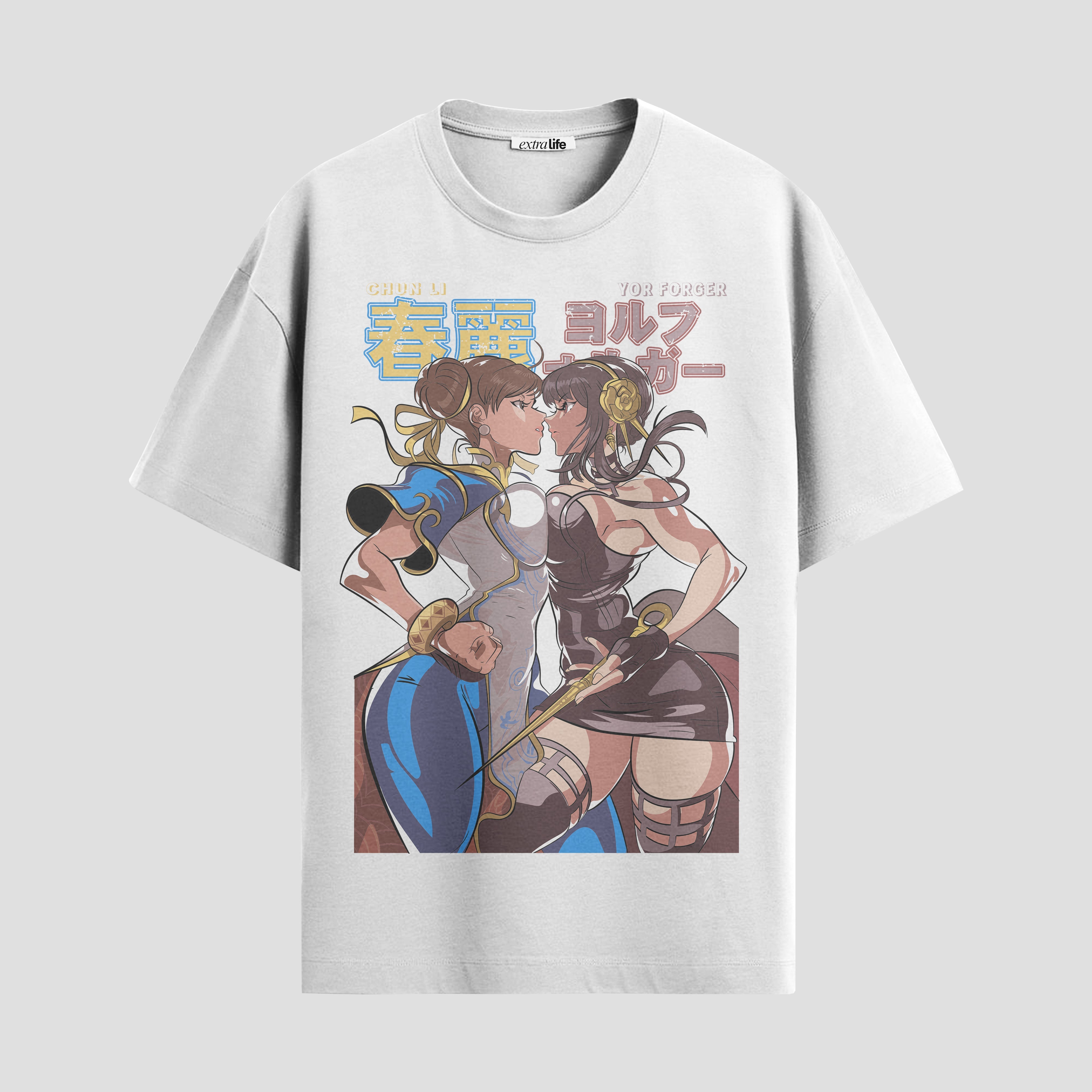 Playera urbana de anime y gaming ExtraLife MX, corte Standard Fit unisex ligero y transpirable en color Deep Black y Pure White, ropa de uso diario para gym y casual.