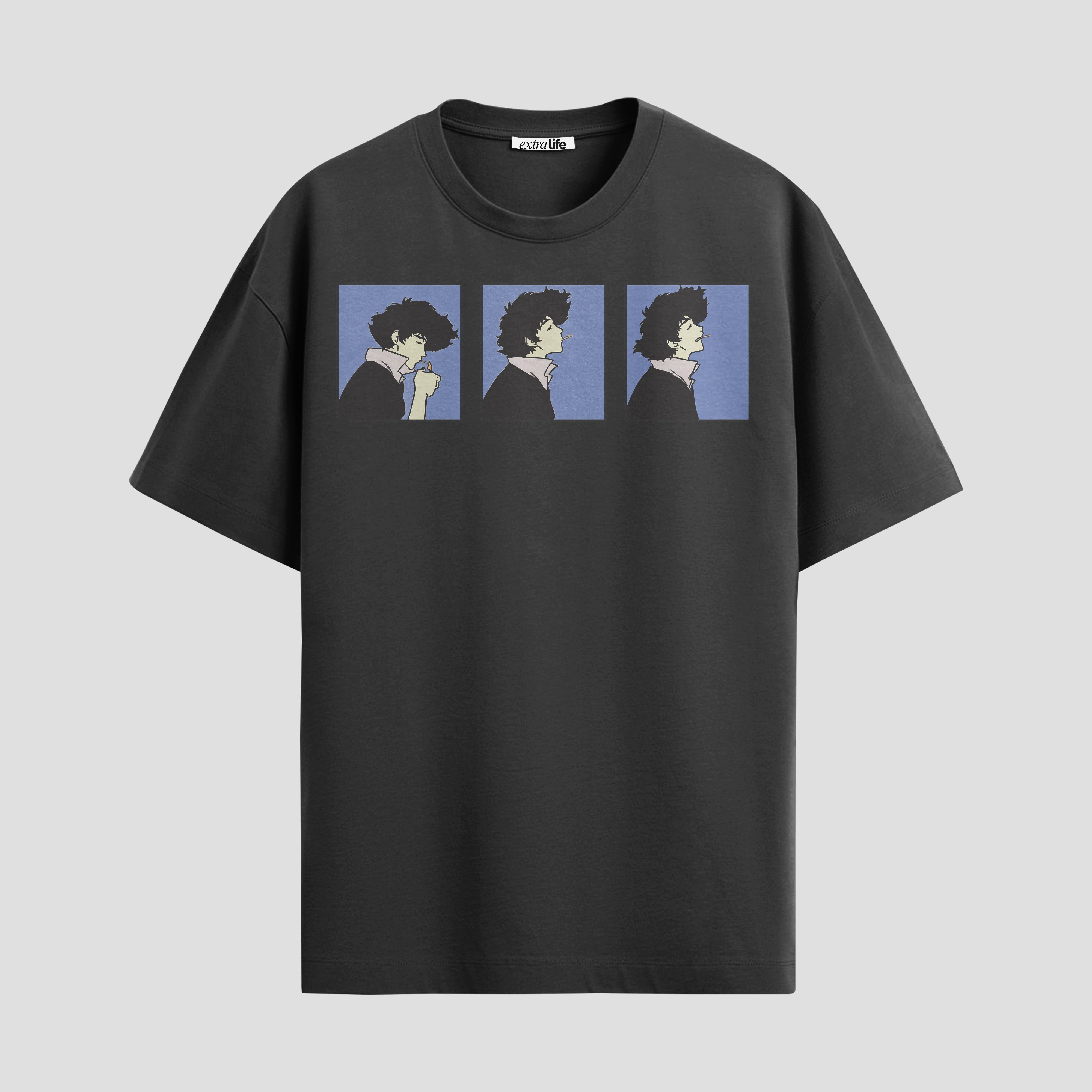 Playera urbana de anime y gaming ExtraLife MX, corte Standard Fit unisex ligero y transpirable en color Deep Black y Pure White, ropa de uso diario para gym y casual.