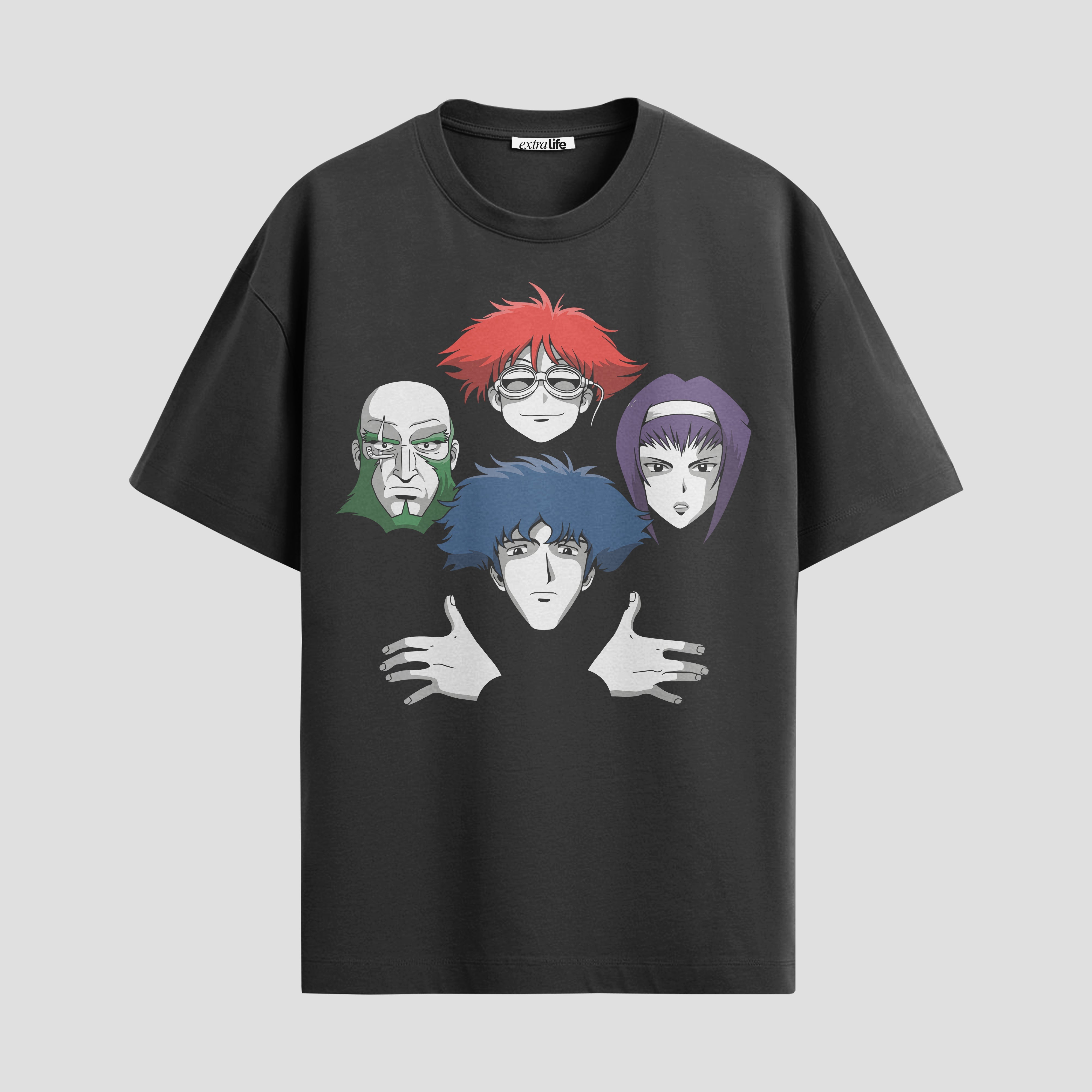 Playera urbana de anime y gaming ExtraLife MX, corte Standard Fit unisex ligero y transpirable en color Deep Black y Pure White, ropa de uso diario para gym y casual.