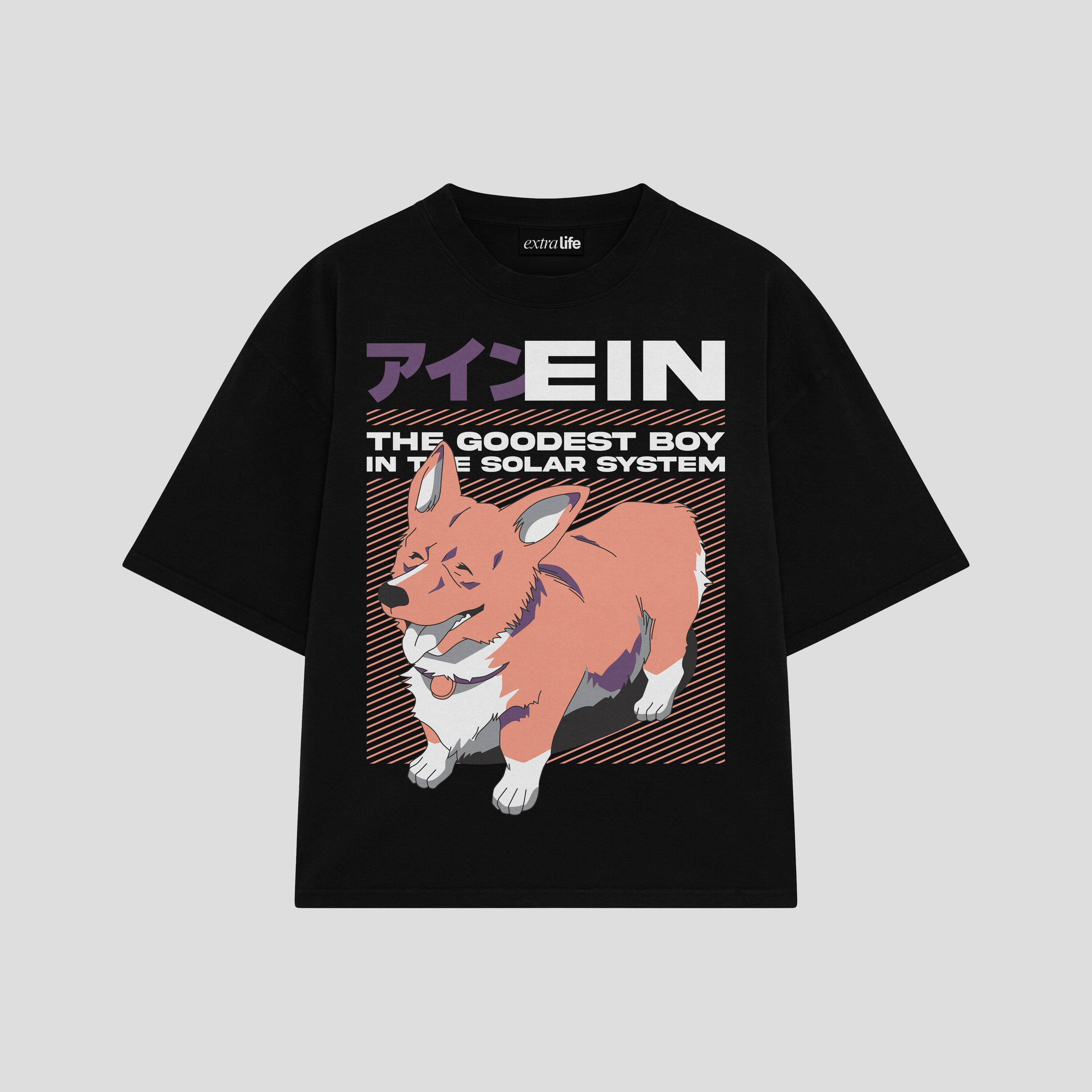 Playera streetwear premium de anime y gaming ExtraLife MX, corte boxy oversized drop shoulder heavyweight en color Deep Black y Off-White, moda urbana mexicana de culto.