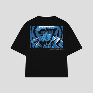 Playera streetwear premium de anime y gaming ExtraLife MX, corte boxy oversized drop shoulder heavyweight en color Deep Black y Off-White, moda urbana mexicana de culto.
